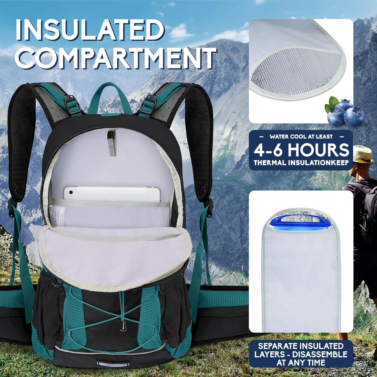 imageHydration Backpack 3L Water Bladder Hiking Water Backpack with Rain Cover Insulation Hydration Daypack Rucksack for Cycling03 Lake Green