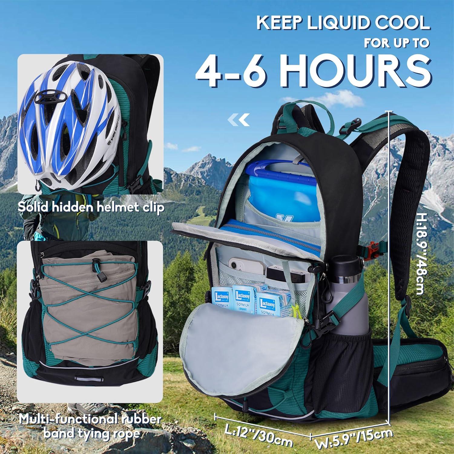 imageHydration Backpack 3L Water Bladder Hiking Water Backpack with Rain Cover Insulation Hydration Daypack Rucksack for Cycling03 Lake Green
