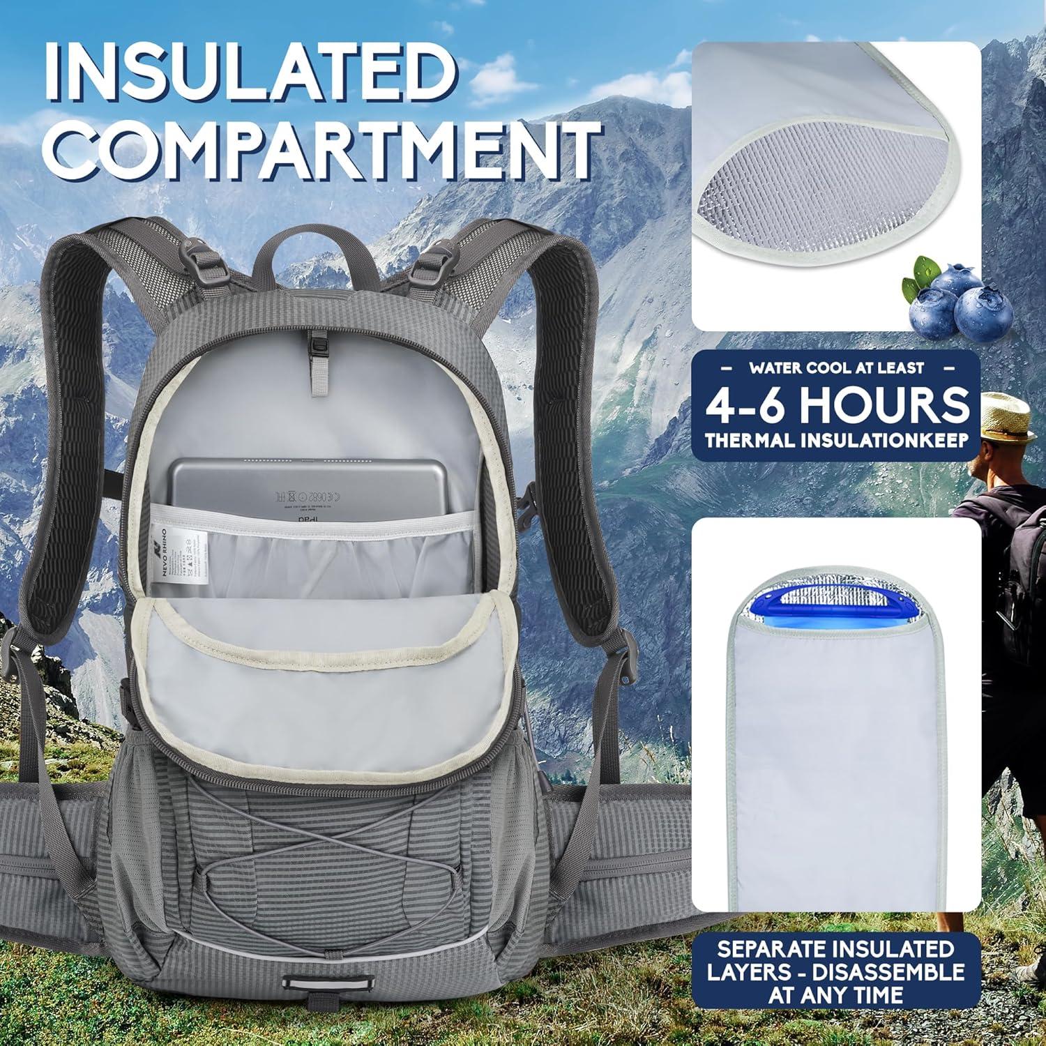 imageHydration Backpack 3L Water Bladder Hiking Water Backpack with Rain Cover Insulation Hydration Daypack Rucksack for Cyclinggray