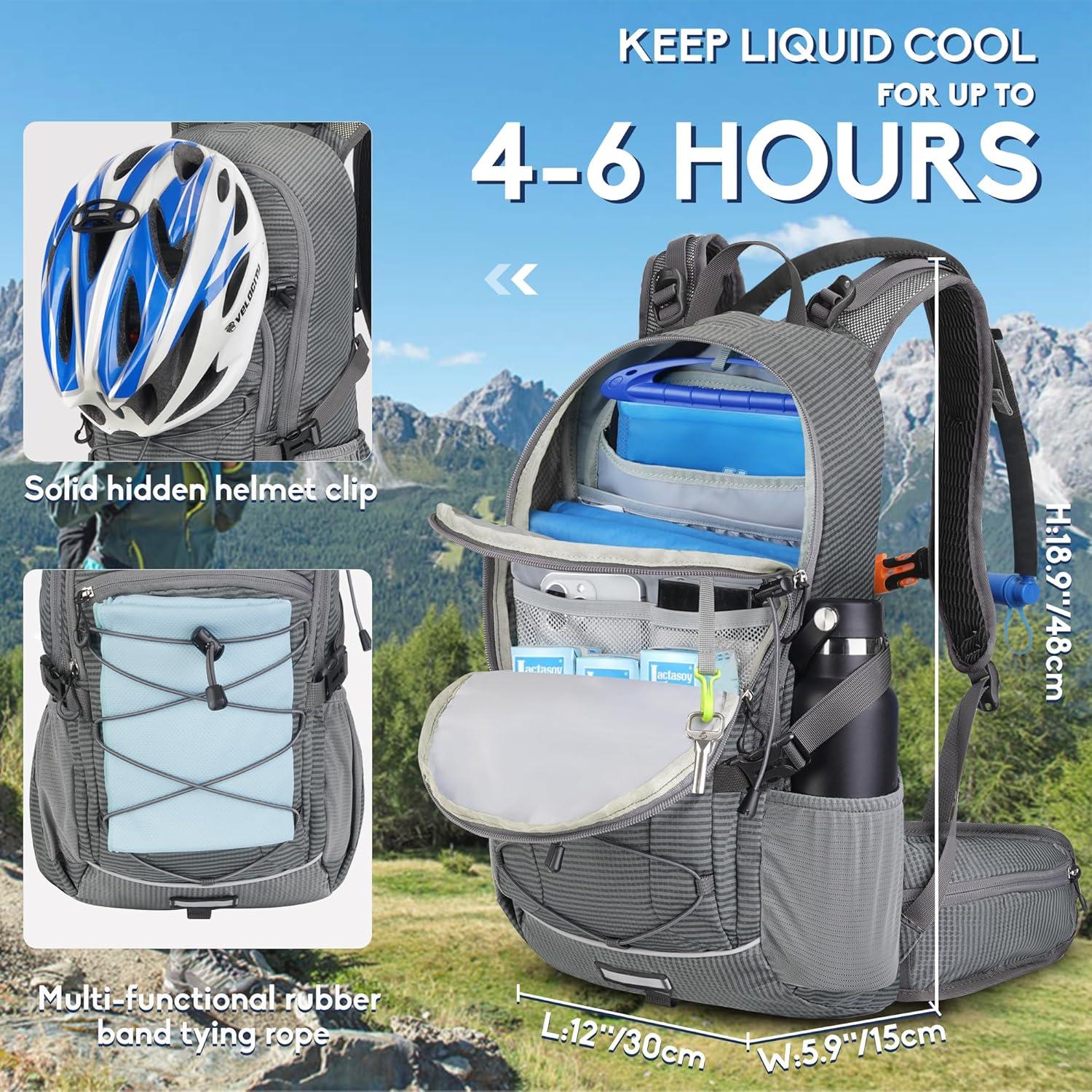 imageHydration Backpack 3L Water Bladder Hiking Water Backpack with Rain Cover Insulation Hydration Daypack Rucksack for Cyclinggray