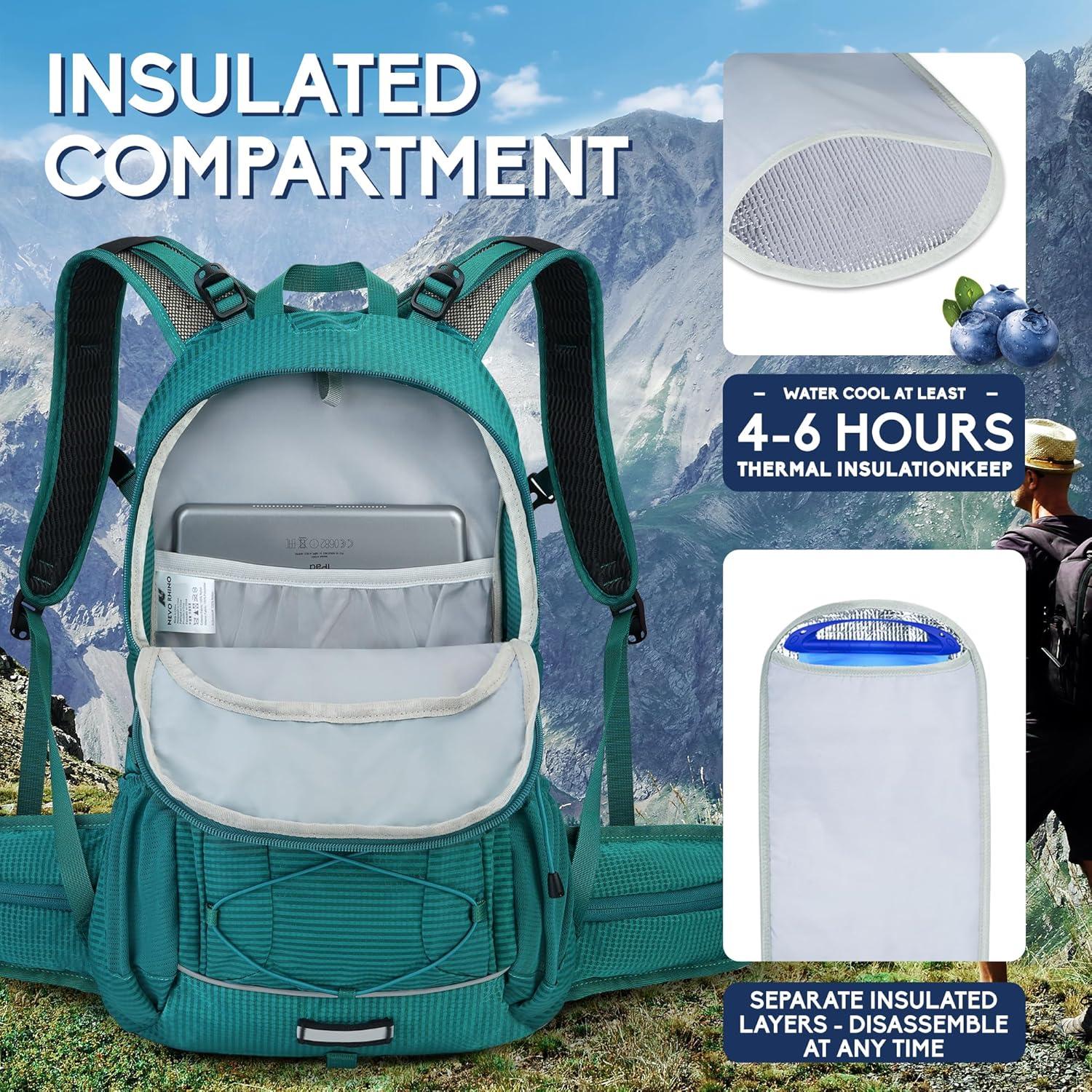 imageHydration Backpack 3L Water Bladder Hiking Water Backpack with Rain Cover Insulation Hydration Daypack Rucksack for Cyclingpure lake green