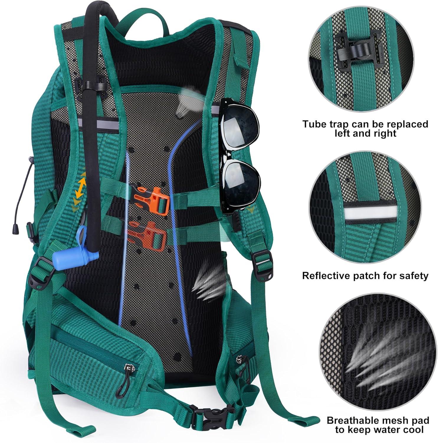 imageHydration Backpack 3L Water Bladder Hiking Water Backpack with Rain Cover Insulation Hydration Daypack Rucksack for Cyclingpure lake green