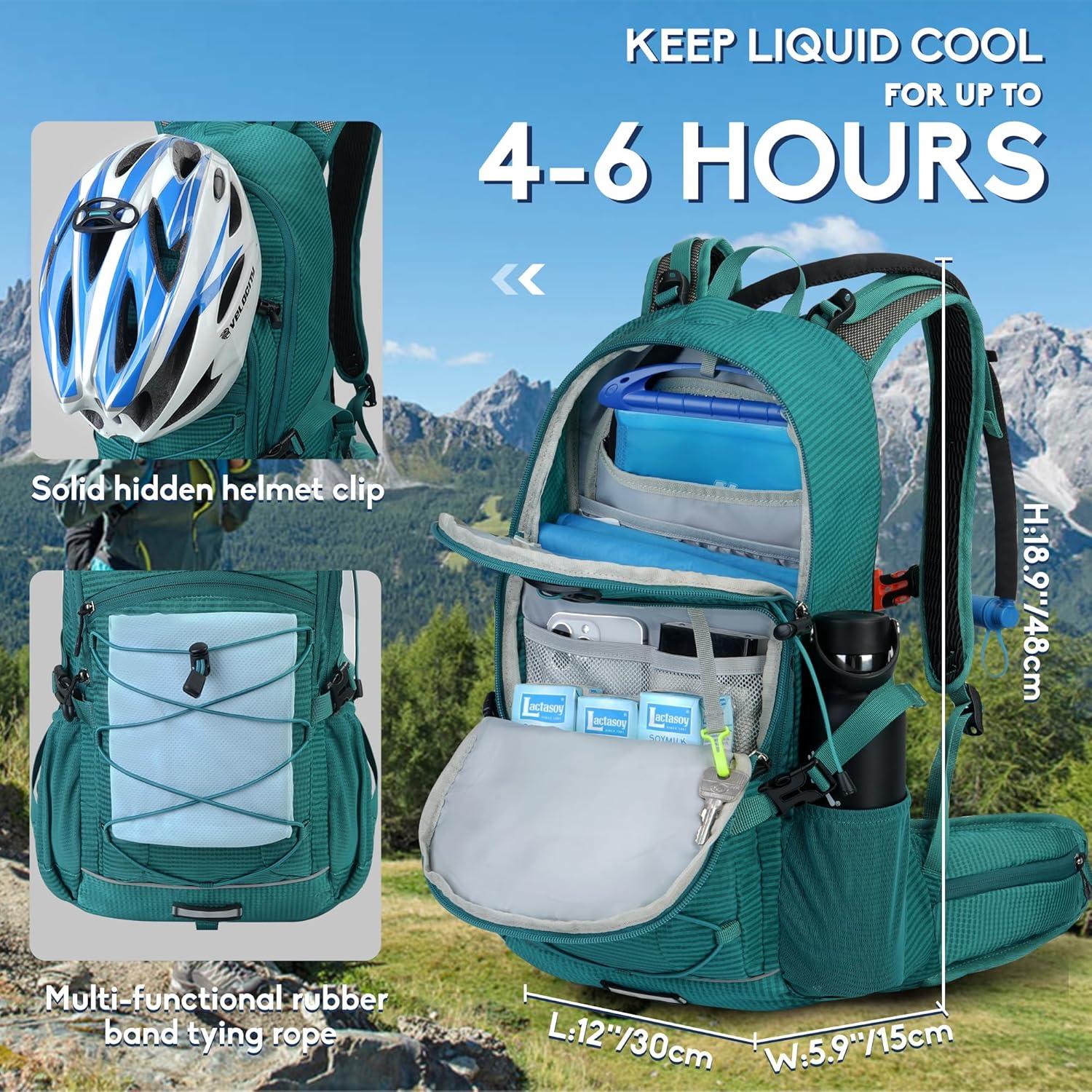 imageHydration Backpack 3L Water Bladder Hiking Water Backpack with Rain Cover Insulation Hydration Daypack Rucksack for Cyclingpure lake green