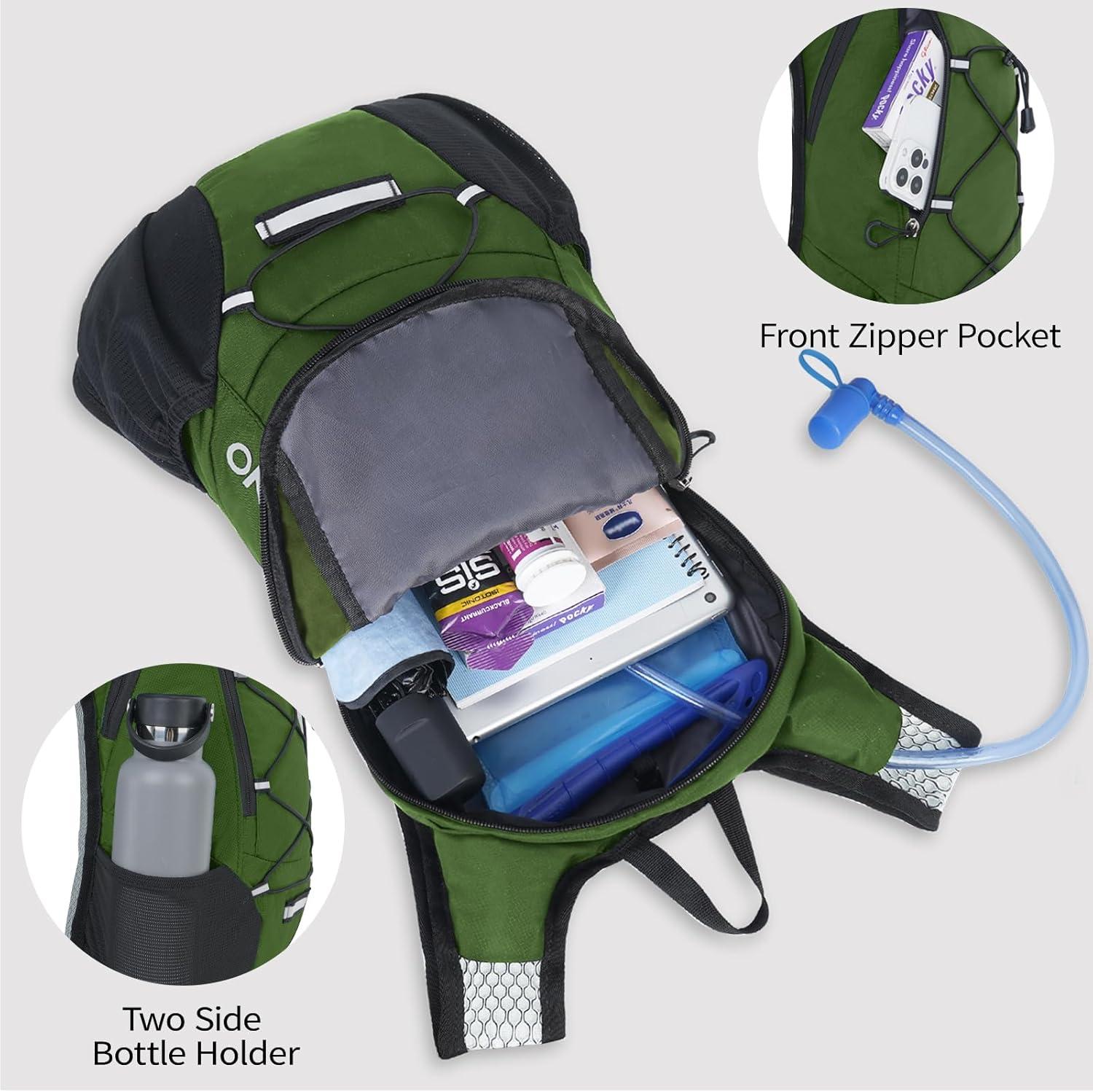 imageLightweight Hydration Backpack Running Backpack with 2L Water Bladder Hydro Water Daypack for Cycling Hiking Rave for Men WomenArmy Green2