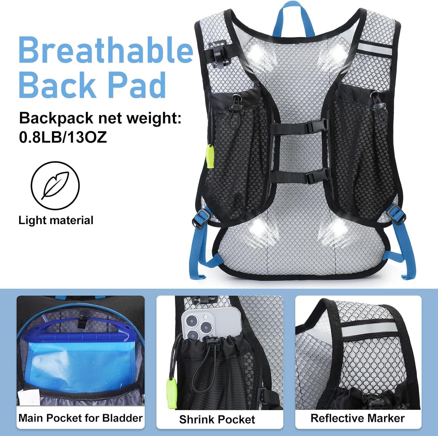 imageLightweight Hydration Backpack Running Backpack with 2L Water Bladder Hydro Water Daypack for Cycling Hiking Rave for Men WomenBlue