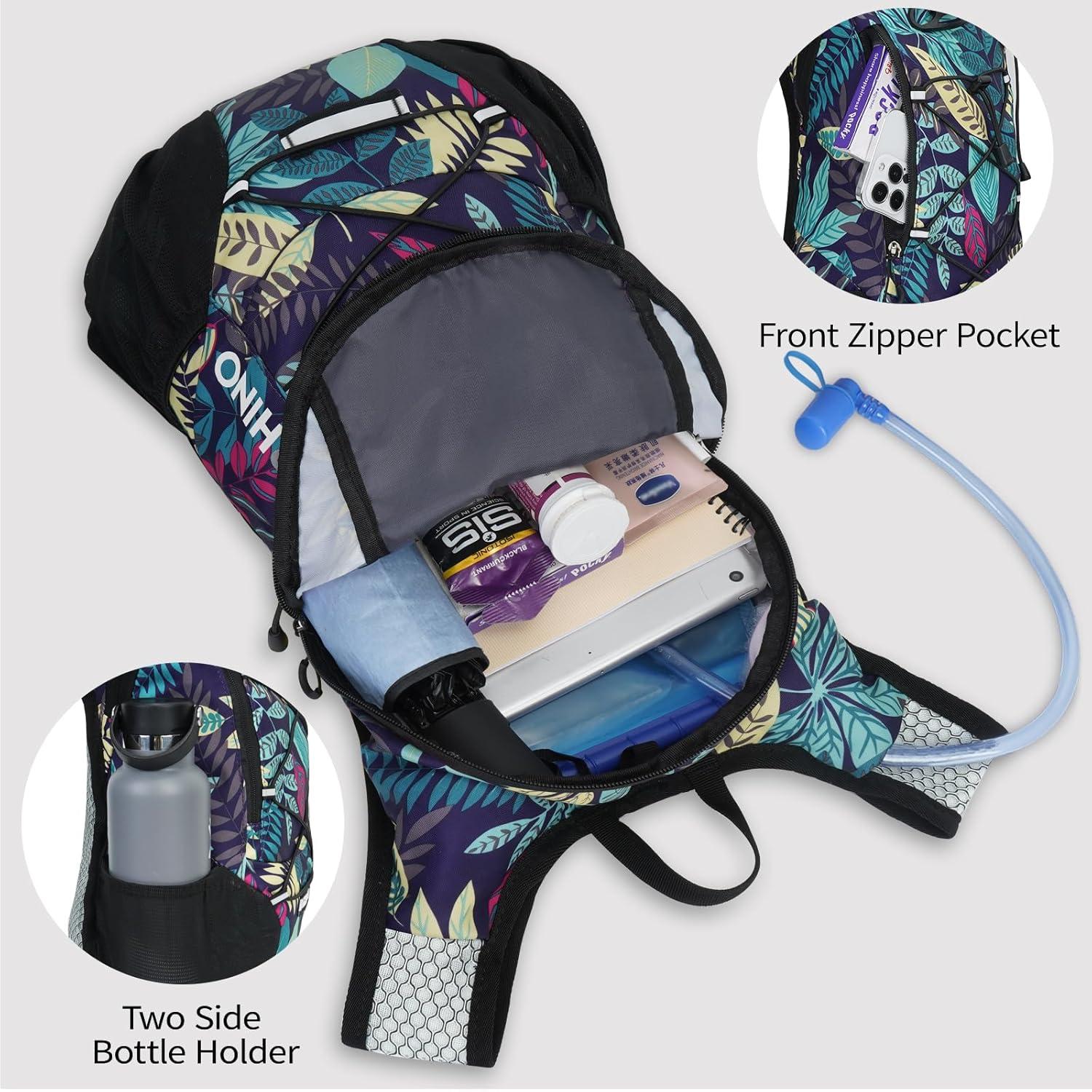 imageLightweight Hydration Backpack Running Backpack with 2L Water Bladder Hydro Water Daypack for Cycling Hiking Rave for Men WomenBlue Print2
