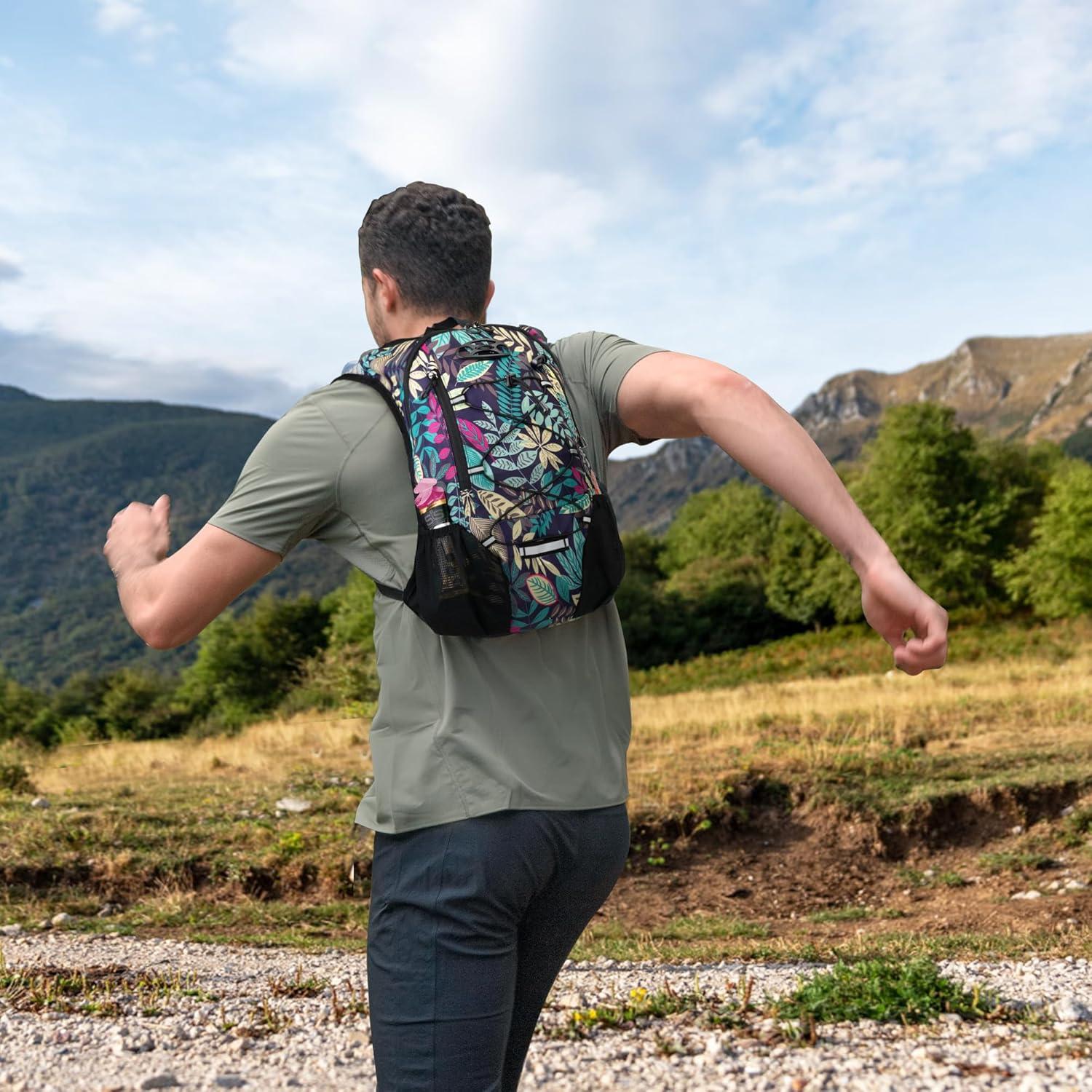 imageLightweight Hydration Backpack Running Backpack with 2L Water Bladder Hydro Water Daypack for Cycling Hiking Rave for Men WomenBlue Print2