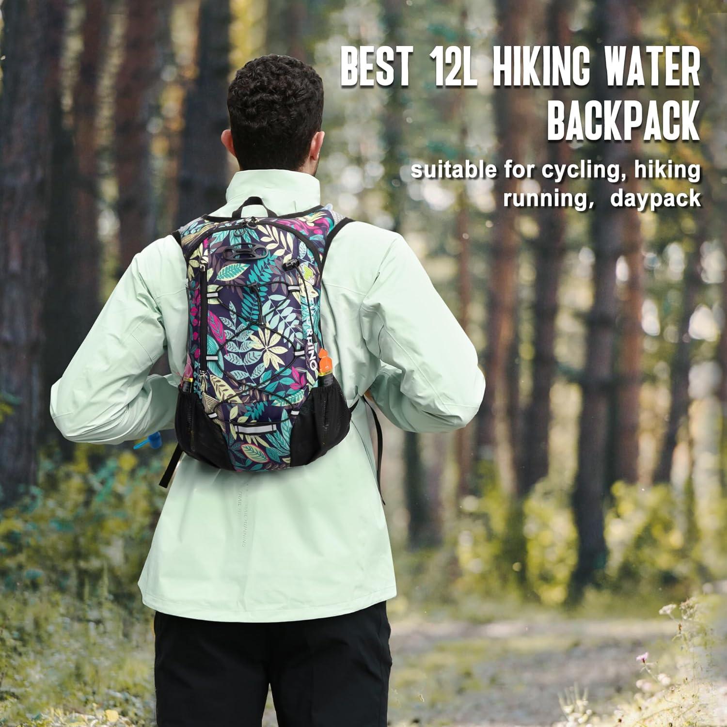 imageLightweight Hydration Backpack Running Backpack with 2L Water Bladder Hydro Water Daypack for Cycling Hiking Rave for Men WomenBlue Print2