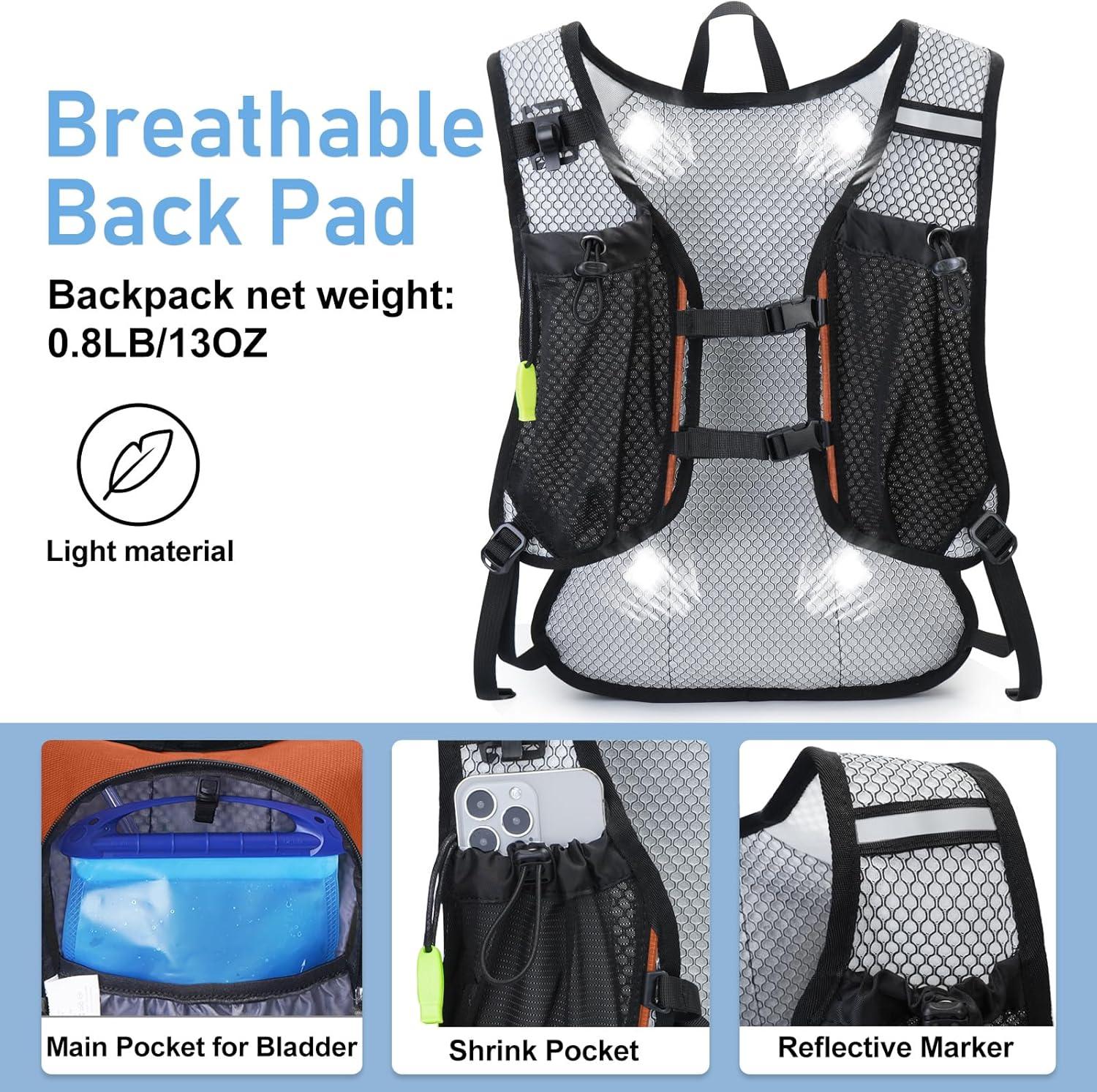 imageLightweight Hydration Backpack Running Backpack with 2L Water Bladder Hydro Water Daypack for Cycling Hiking Rave for Men WomenOrange