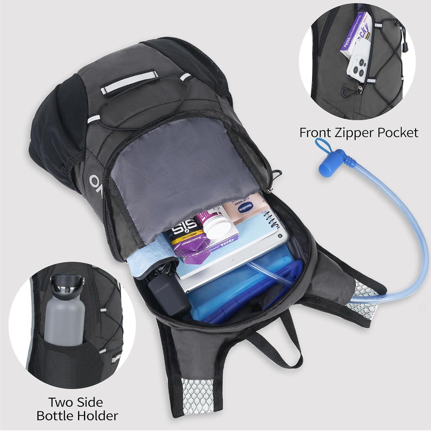 imageLightweight Hydration Backpack Running Backpack with 2L Water Bladder Hydro Water Daypack for Cycling Hiking Rave for Men WomenPlaid Dark gray