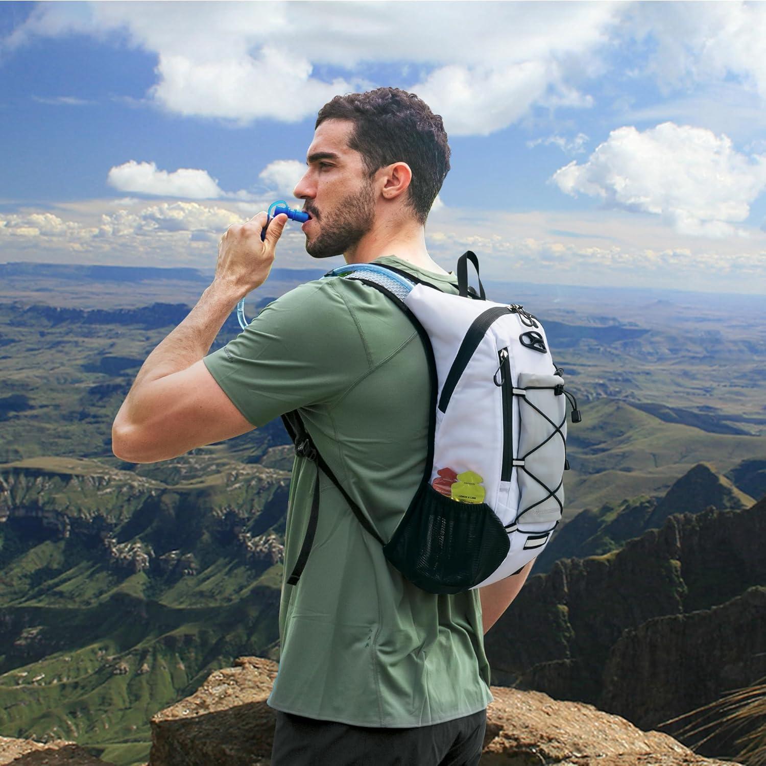 imageLightweight Hydration Backpack Running Backpack with 2L Water Bladder Hydro Water Daypack for Cycling Hiking Rave for Men WomenWhite