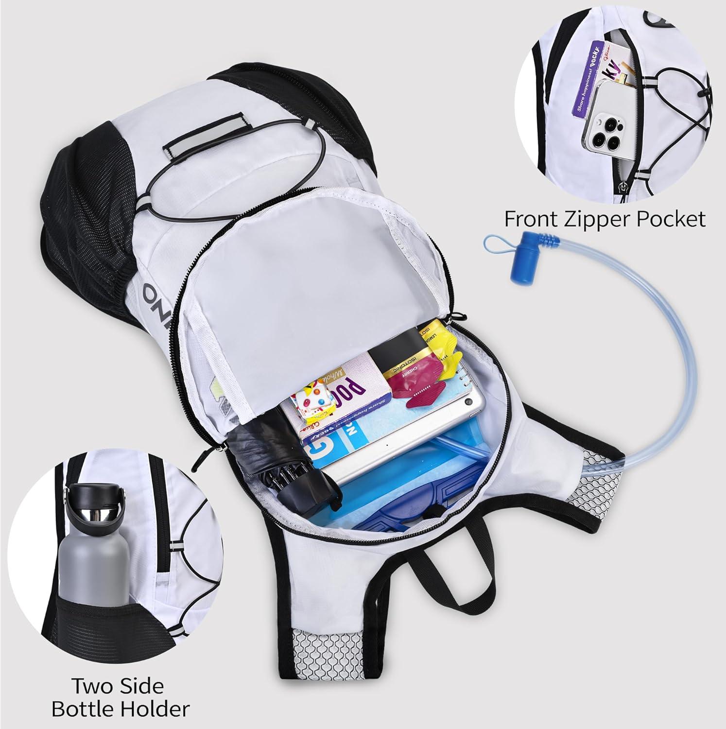 imageLightweight Hydration Backpack Running Backpack with 2L Water Bladder Hydro Water Daypack for Cycling Hiking Rave for Men WomenWhite