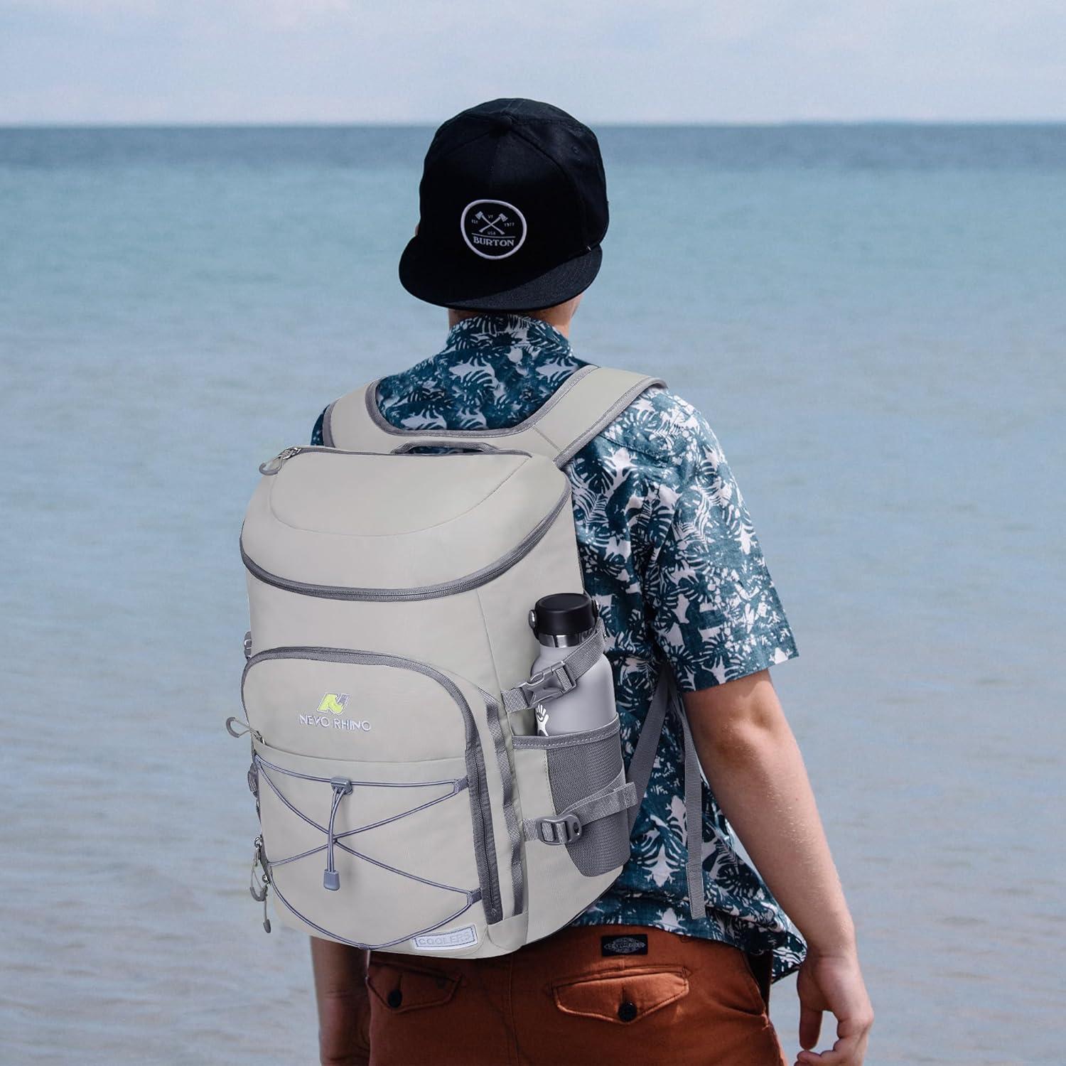 imageN NEVO RHINO Backpack Coolers Insulated Leak Proof 3654 CansPortable Lightweight Waterproof Insulated Cooler Backpack for Men ampamp Women Ideal for CampingTravelBeachPicnicsLunch ampamp Day Trips2025Light Gray36Cans