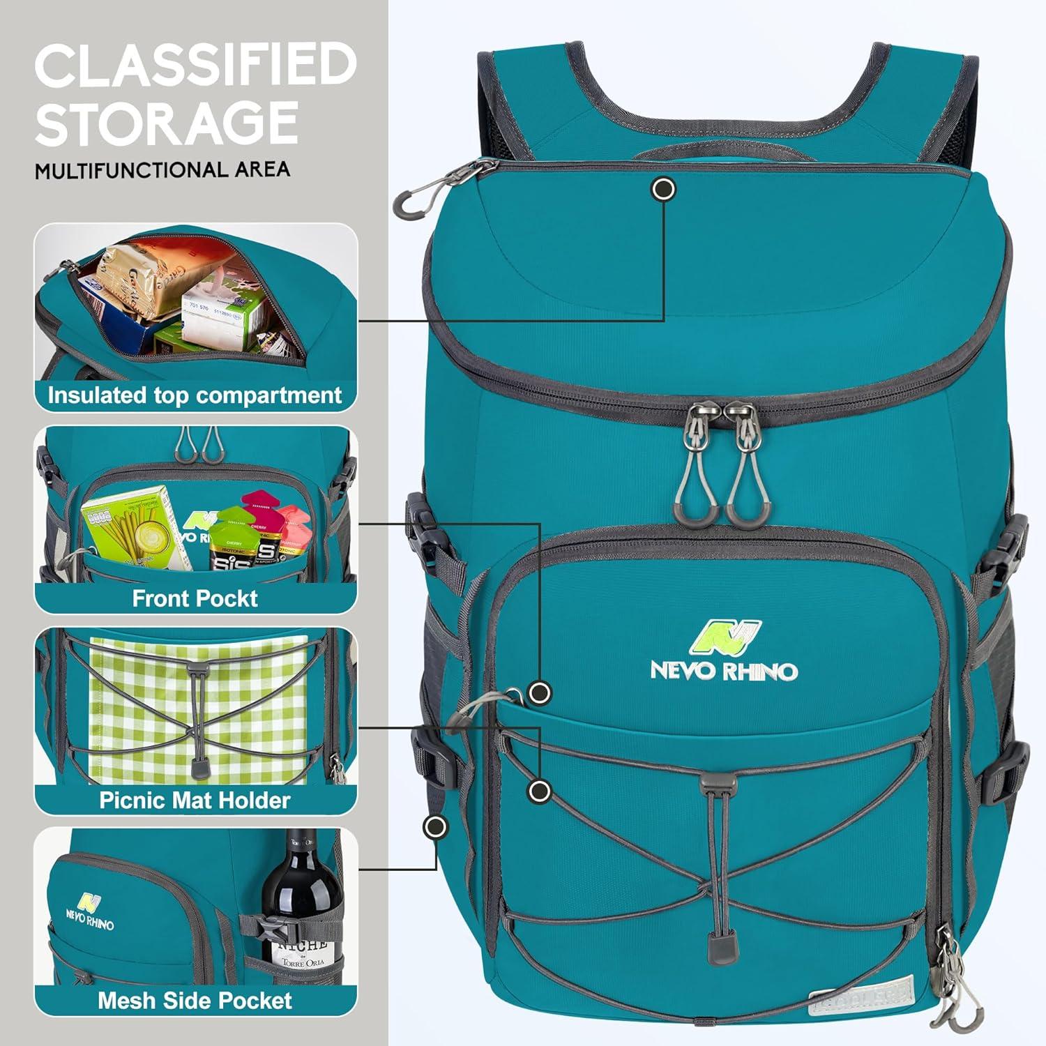 imageN NEVO RHINO Backpack Coolers Insulated Leak Proof 3654 CansPortable Lightweight Waterproof Insulated Cooler Backpack for Men ampamp Women Ideal for CampingTravelBeachPicnicsLunch ampamp Day Trips2025Green36Cans