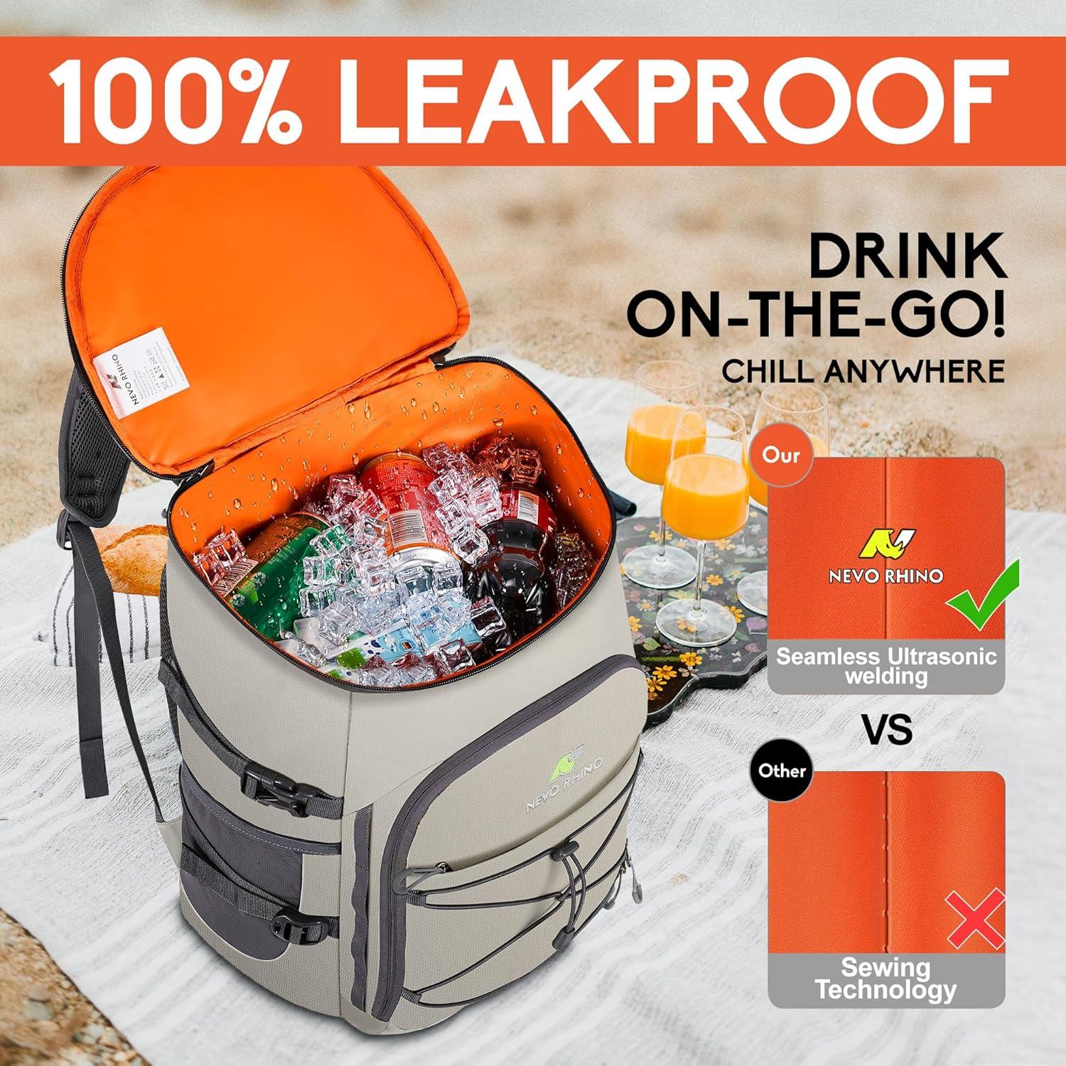imageN NEVO RHINO Backpack Coolers Insulated Leak Proof 3654 CansPortable Lightweight Waterproof Insulated Cooler Backpack for Men ampamp Women Ideal for CampingTravelBeachPicnicsLunch ampamp Day Trips2025Light Gray36Cans