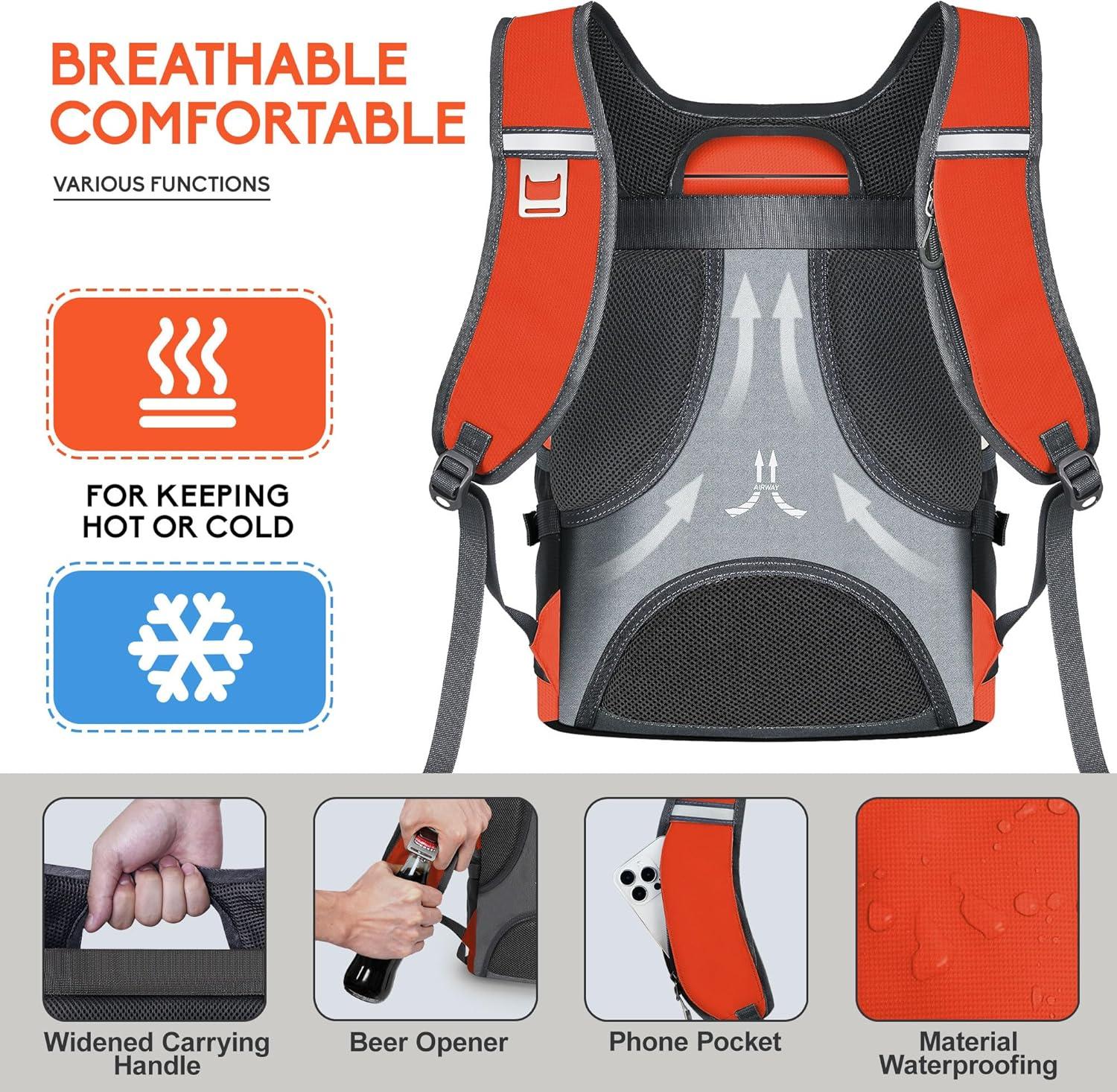 imageN NEVO RHINO Backpack Coolers Insulated Leak Proof 3654 CansPortable Lightweight Waterproof Insulated Cooler Backpack for Men ampamp Women Ideal for CampingTravelBeachPicnicsLunch ampamp Day Trips2025Orange36Cans