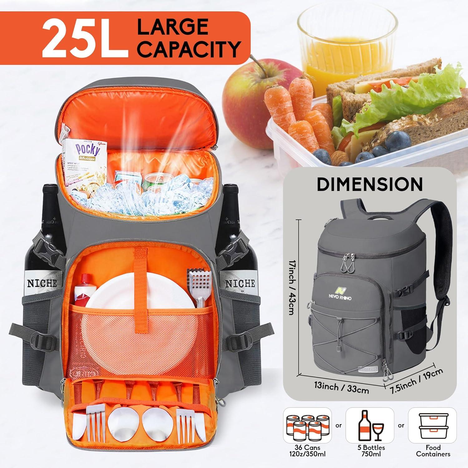 imageN NEVO RHINO Backpack Coolers Insulated Leak Proof 3654 CansPortable Lightweight Waterproof Insulated Cooler Backpack for Men ampamp Women Ideal for CampingTravelBeachPicnicsLunch ampamp Day Trips2025Dark Gray36Cans