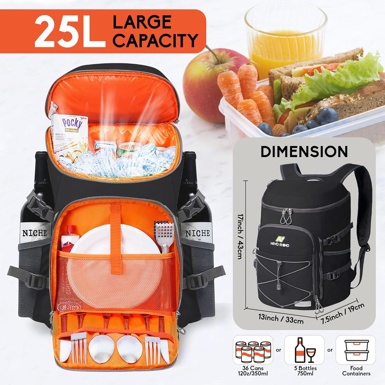 imageN NEVO RHINO Backpack Coolers Insulated Leak Proof 3654 CansPortable Lightweight Waterproof Insulated Cooler Backpack for Men ampamp Women Ideal for CampingTravelBeachPicnicsLunch ampamp Day Trips2025Black36Cans