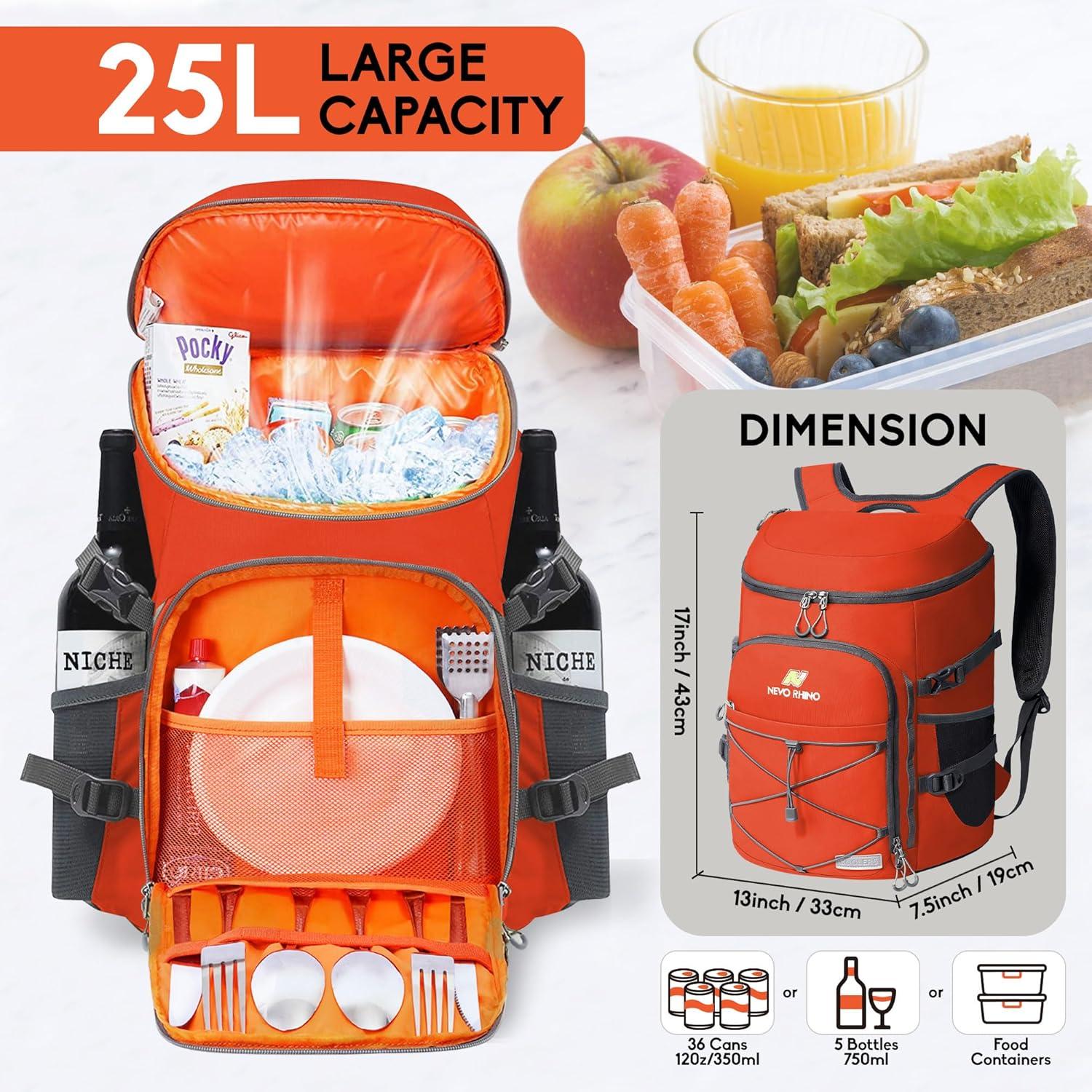 imageN NEVO RHINO Backpack Coolers Insulated Leak Proof 3654 CansPortable Lightweight Waterproof Insulated Cooler Backpack for Men ampamp Women Ideal for CampingTravelBeachPicnicsLunch ampamp Day Trips2025Orange36Cans