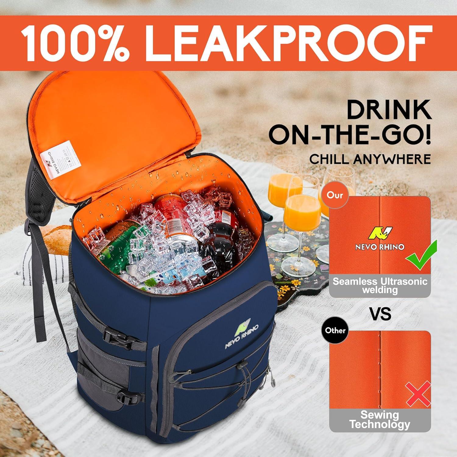 imageN NEVO RHINO Backpack Coolers Insulated Leak Proof 3654 CansPortable Lightweight Waterproof Insulated Cooler Backpack for Men ampamp Women Ideal for CampingTravelBeachPicnicsLunch ampamp Day Trips2025Dark Blue36Cans