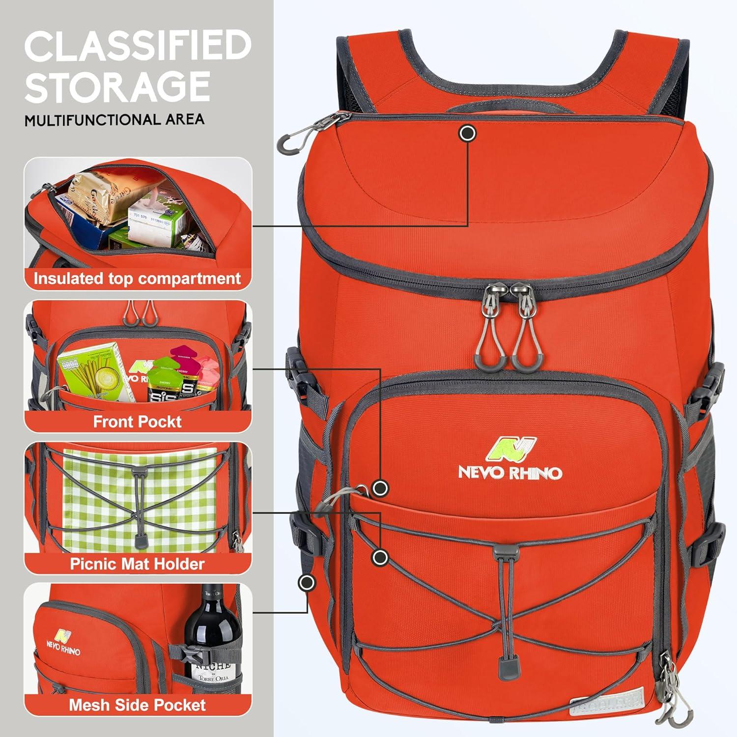 imageN NEVO RHINO Backpack Coolers Insulated Leak Proof 3654 CansPortable Lightweight Waterproof Insulated Cooler Backpack for Men ampamp Women Ideal for CampingTravelBeachPicnicsLunch ampamp Day Trips2025Orange36Cans