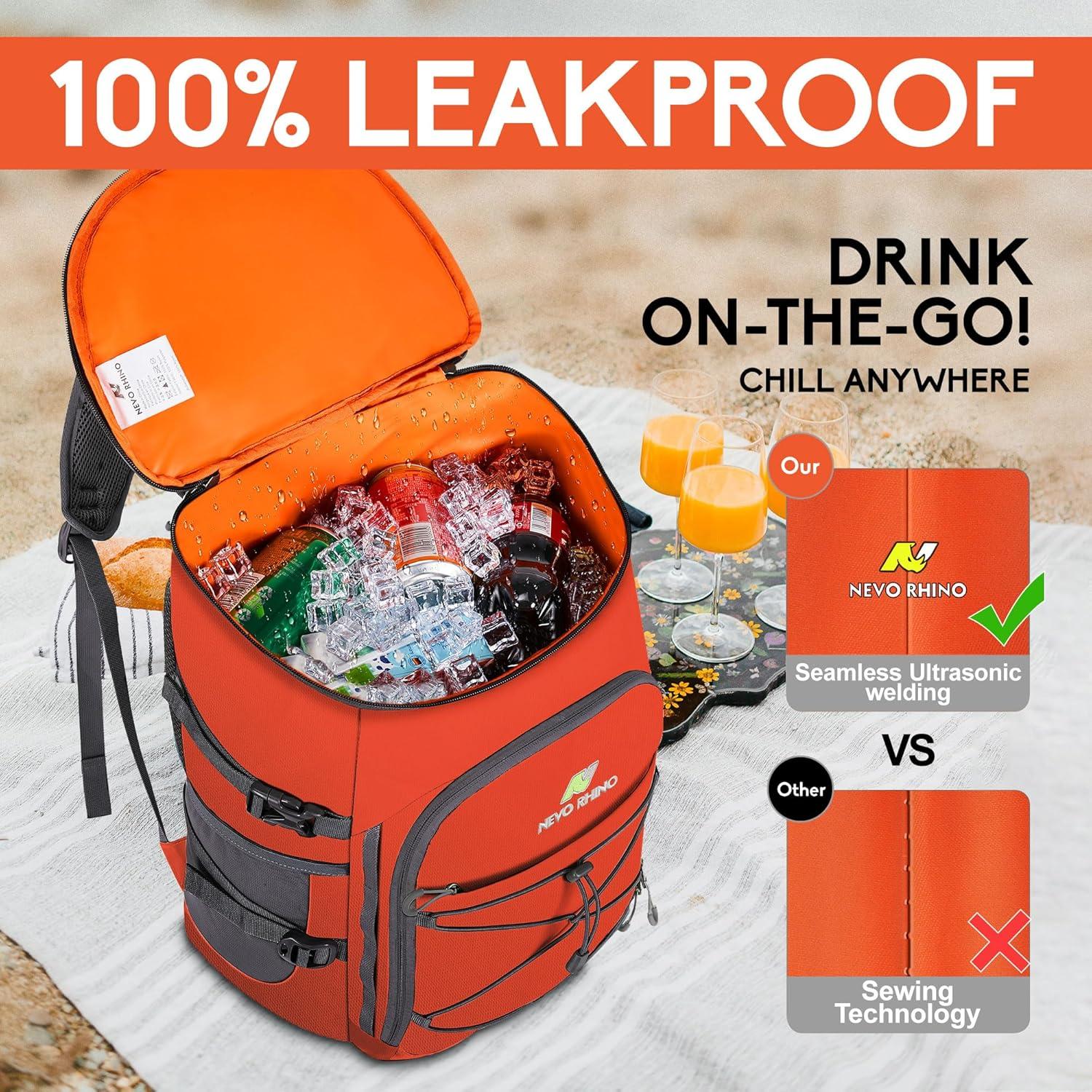 imageN NEVO RHINO Backpack Coolers Insulated Leak Proof 3654 CansPortable Lightweight Waterproof Insulated Cooler Backpack for Men ampamp Women Ideal for CampingTravelBeachPicnicsLunch ampamp Day Trips2025Orange36Cans