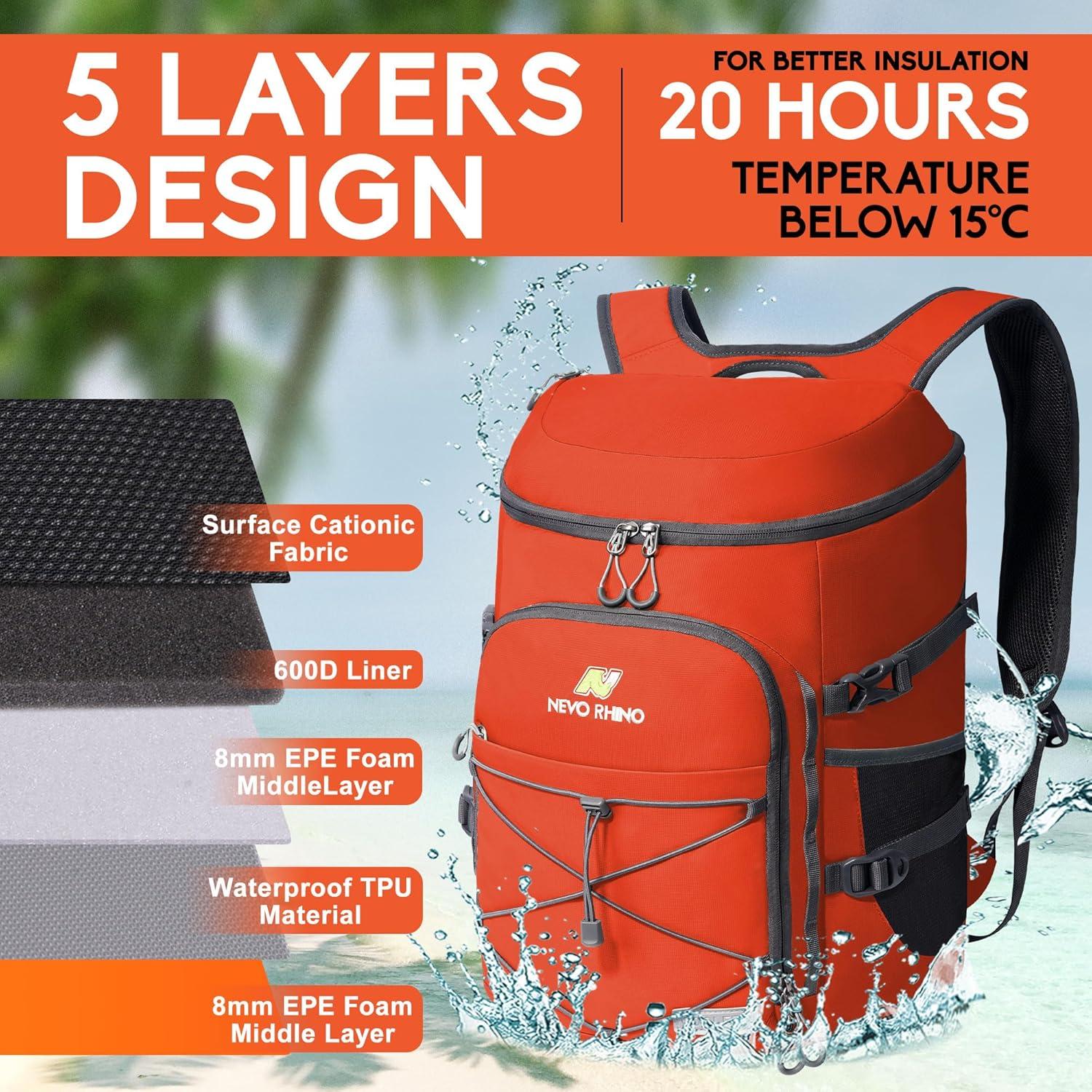 imageN NEVO RHINO Backpack Coolers Insulated Leak Proof 3654 CansPortable Lightweight Waterproof Insulated Cooler Backpack for Men ampamp Women Ideal for CampingTravelBeachPicnicsLunch ampamp Day Trips2025Orange36Cans