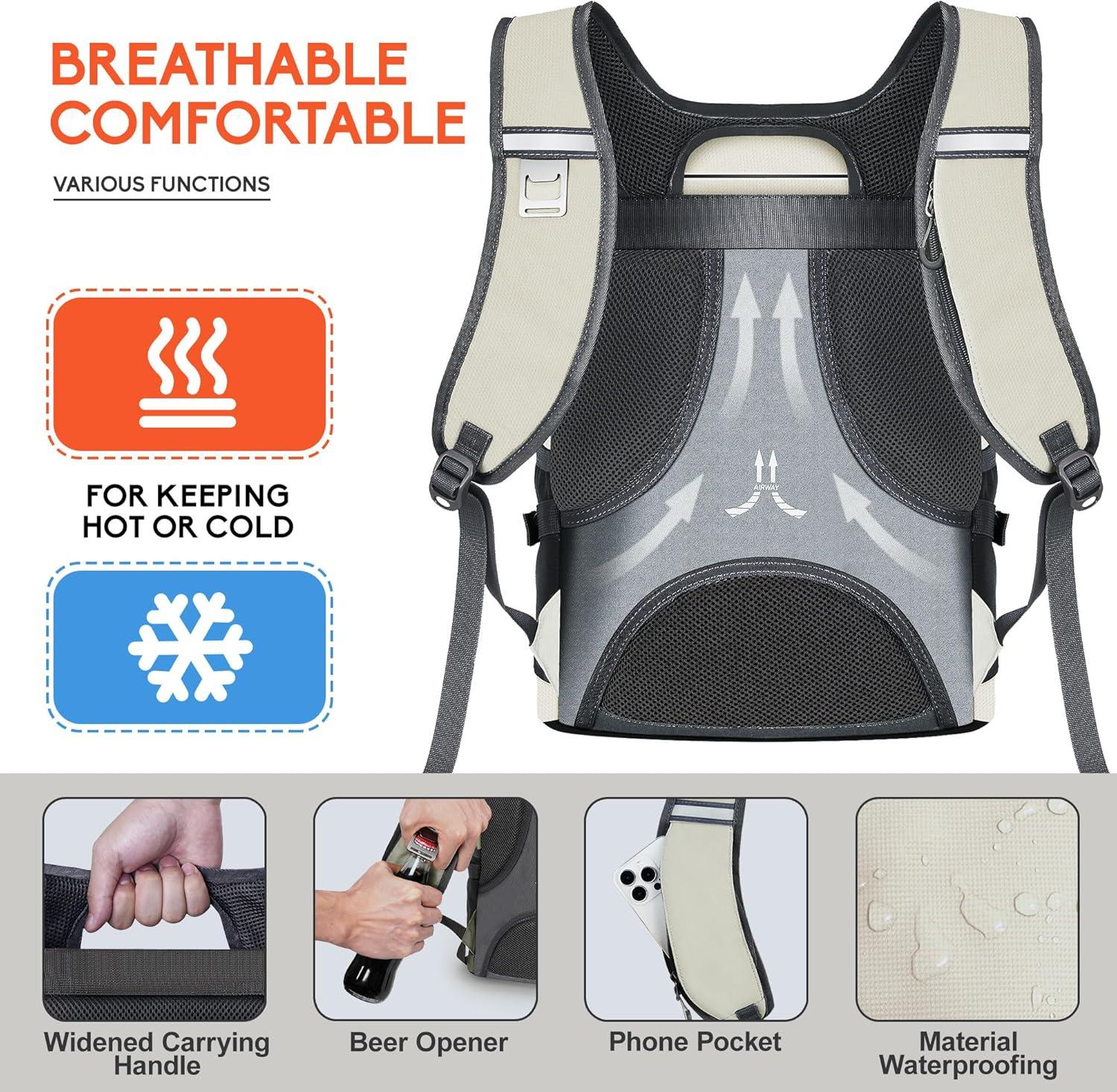 imageN NEVO RHINO Backpack Coolers Insulated Leak Proof 3654 CansPortable Lightweight Waterproof Insulated Cooler Backpack for Men ampamp Women Ideal for CampingTravelBeachPicnicsLunch ampamp Day TripsLight Gray