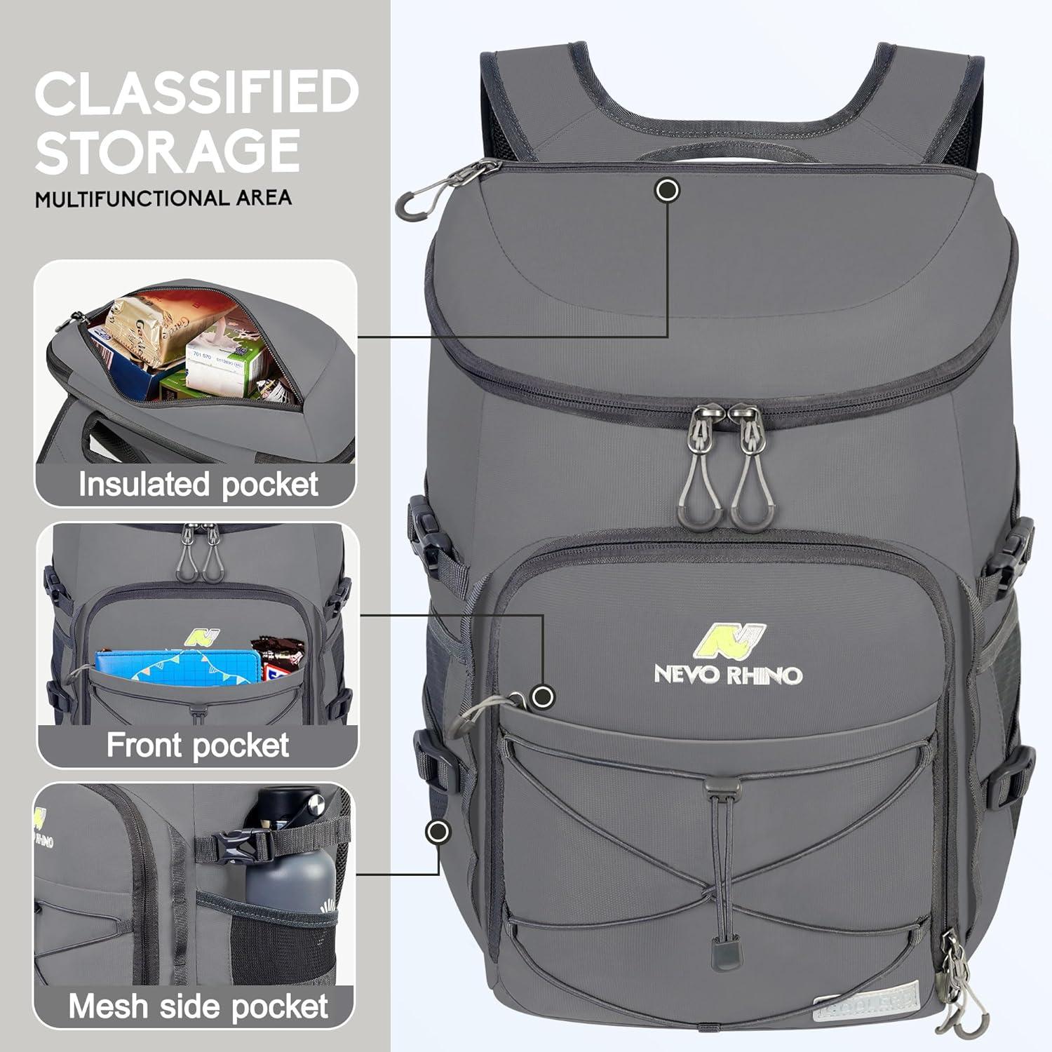 imageN NEVO RHINO Backpack Coolers Insulated Leak Proof 3654 CansPortable Lightweight Waterproof Insulated Cooler Backpack for Men ampamp Women Ideal for CampingTravelBeachPicnicsLunch ampamp Day Trips2025Dark Gray36Cans