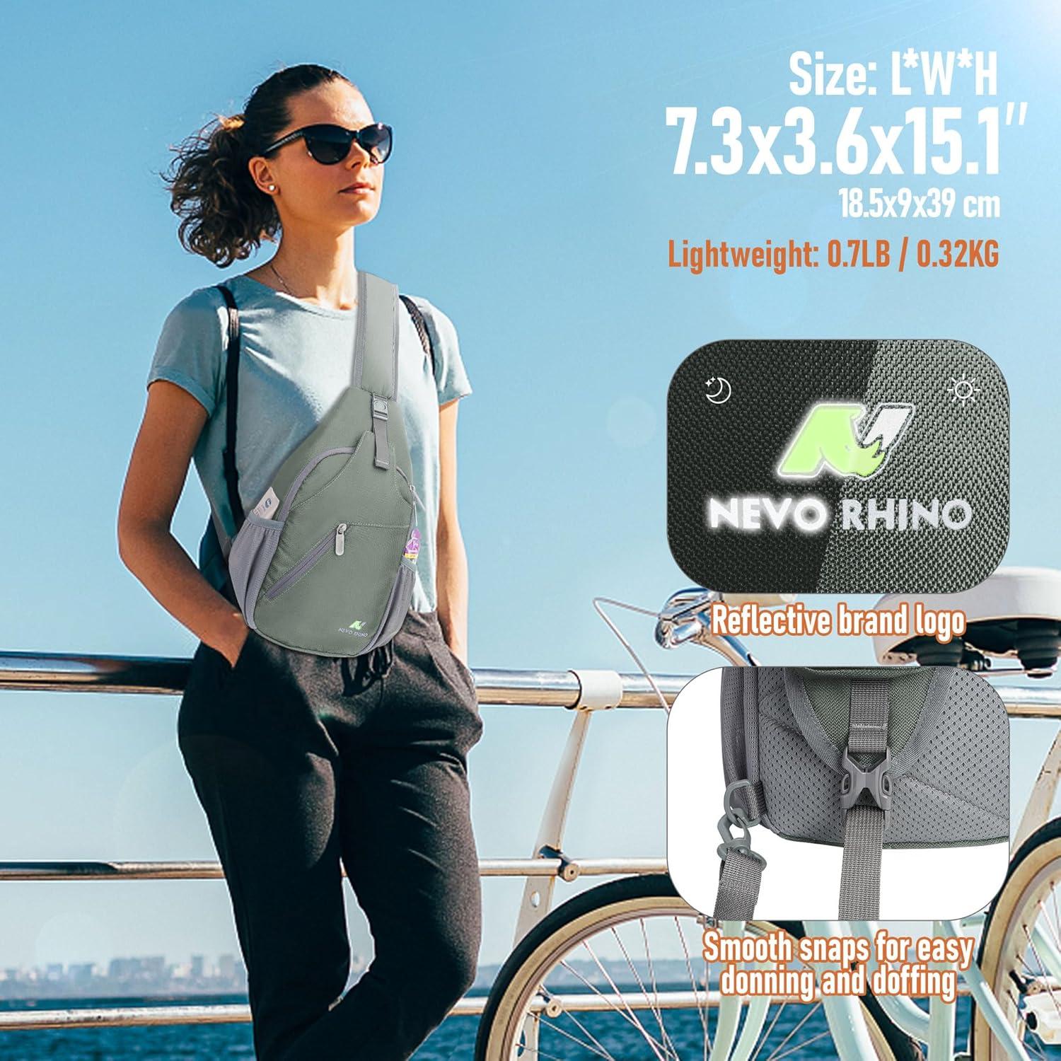 imageN NEVO RHINO Crossbody Sling Backpack Small Sling Bag Hiking Daypack Chest Bag Travel Shoulder Bags with Antitheft Pocket Light Gray Green
