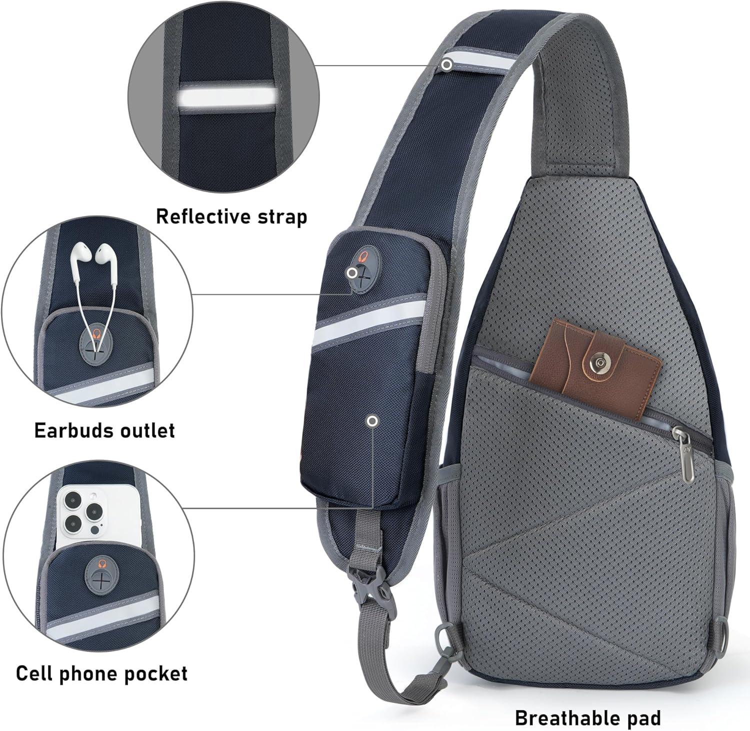 imageN NEVO RHINO Crossbody Sling Backpack Small Sling Bag Hiking Daypack Chest Bag Travel Shoulder Bags with Antitheft Pocket Royal Blue