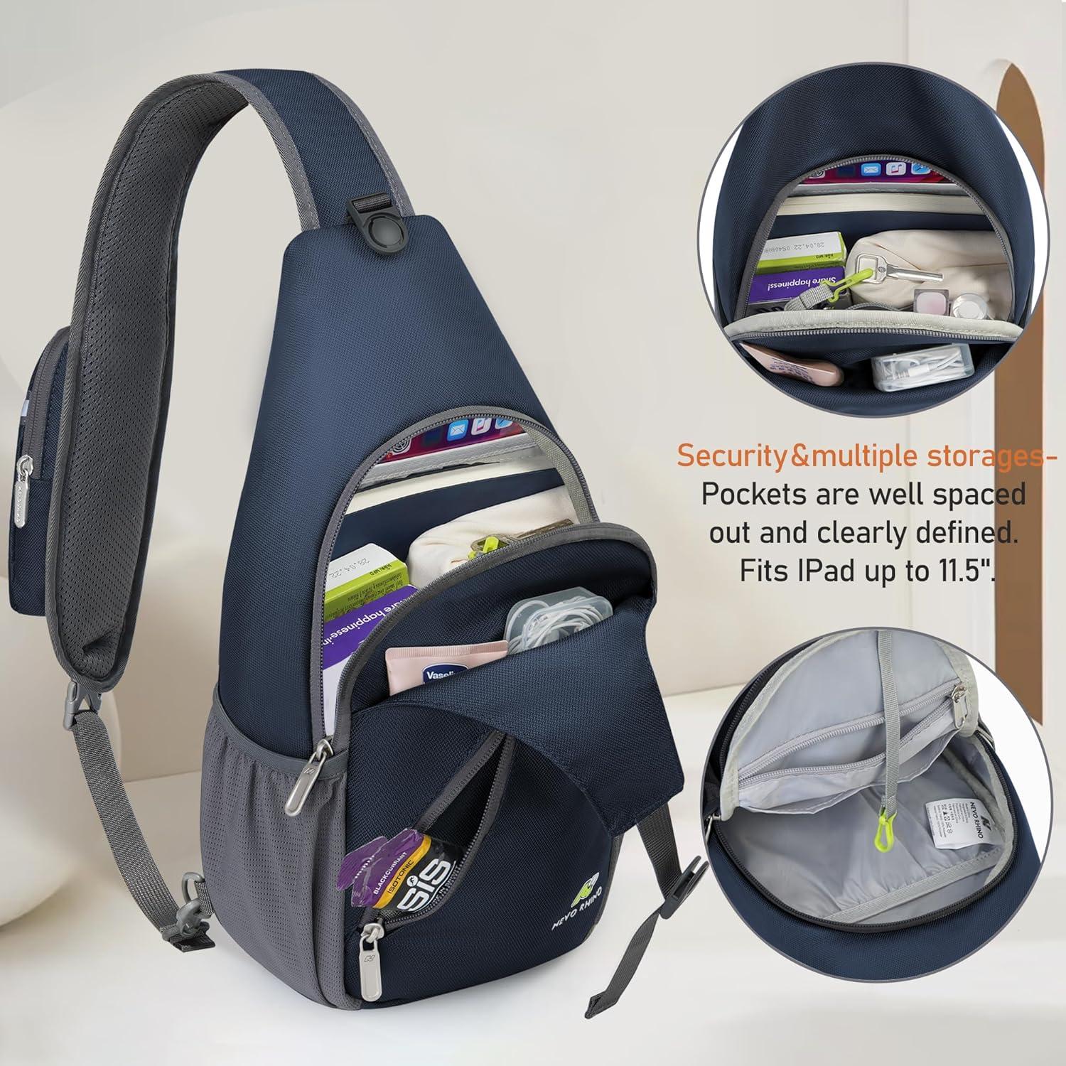 imageN NEVO RHINO Crossbody Sling Backpack Small Sling Bag Hiking Daypack Chest Bag Travel Shoulder Bags with Antitheft Pocket Royal Blue