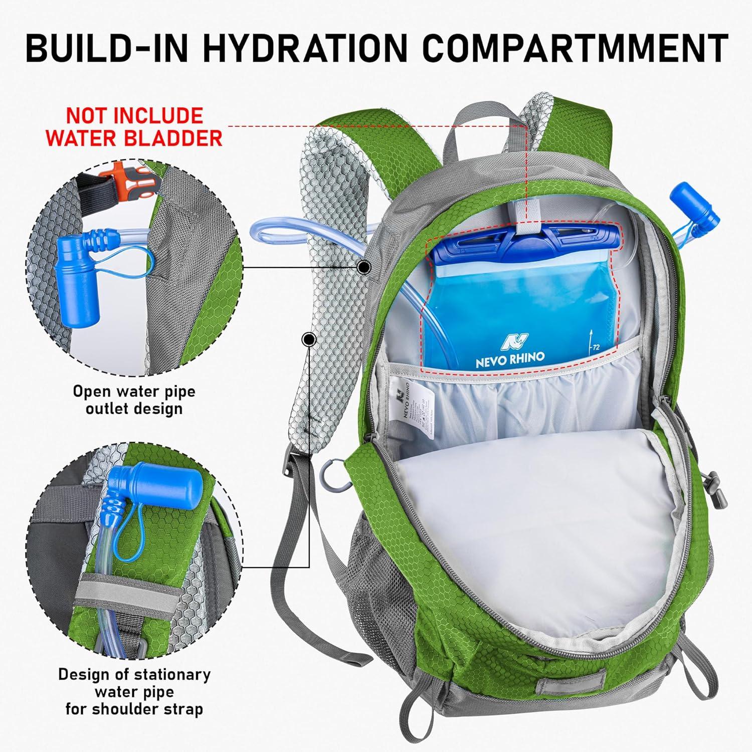 imageN NEVO RHINO Hiking Backpack 20L Water Resistant Outdoor Day PackLightweight Travel Small Backpack for Men WomenArmygreen