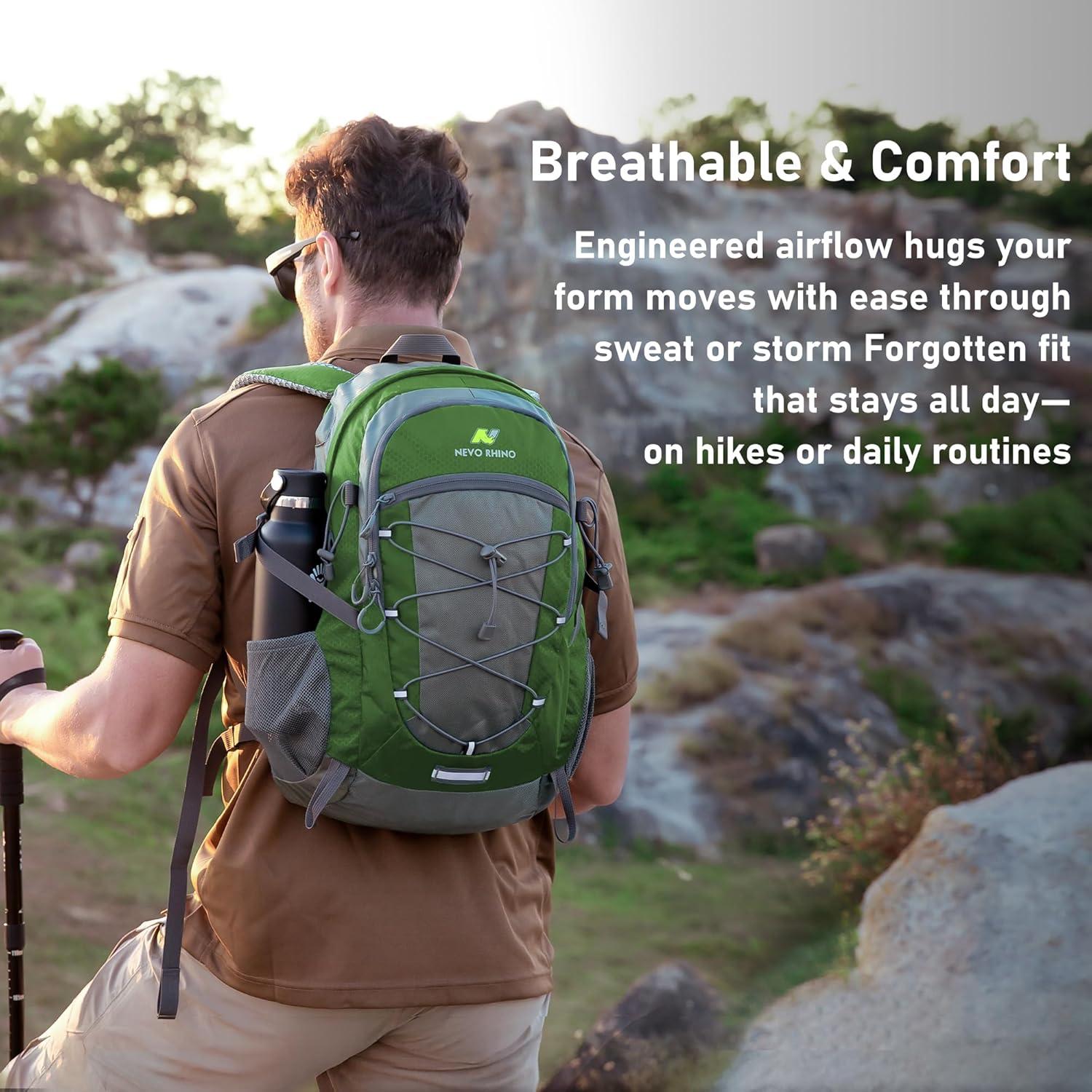imageN NEVO RHINO Hiking Backpack 20L Water Resistant Outdoor Day PackLightweight Travel Small Backpack for Men WomenArmygreen
