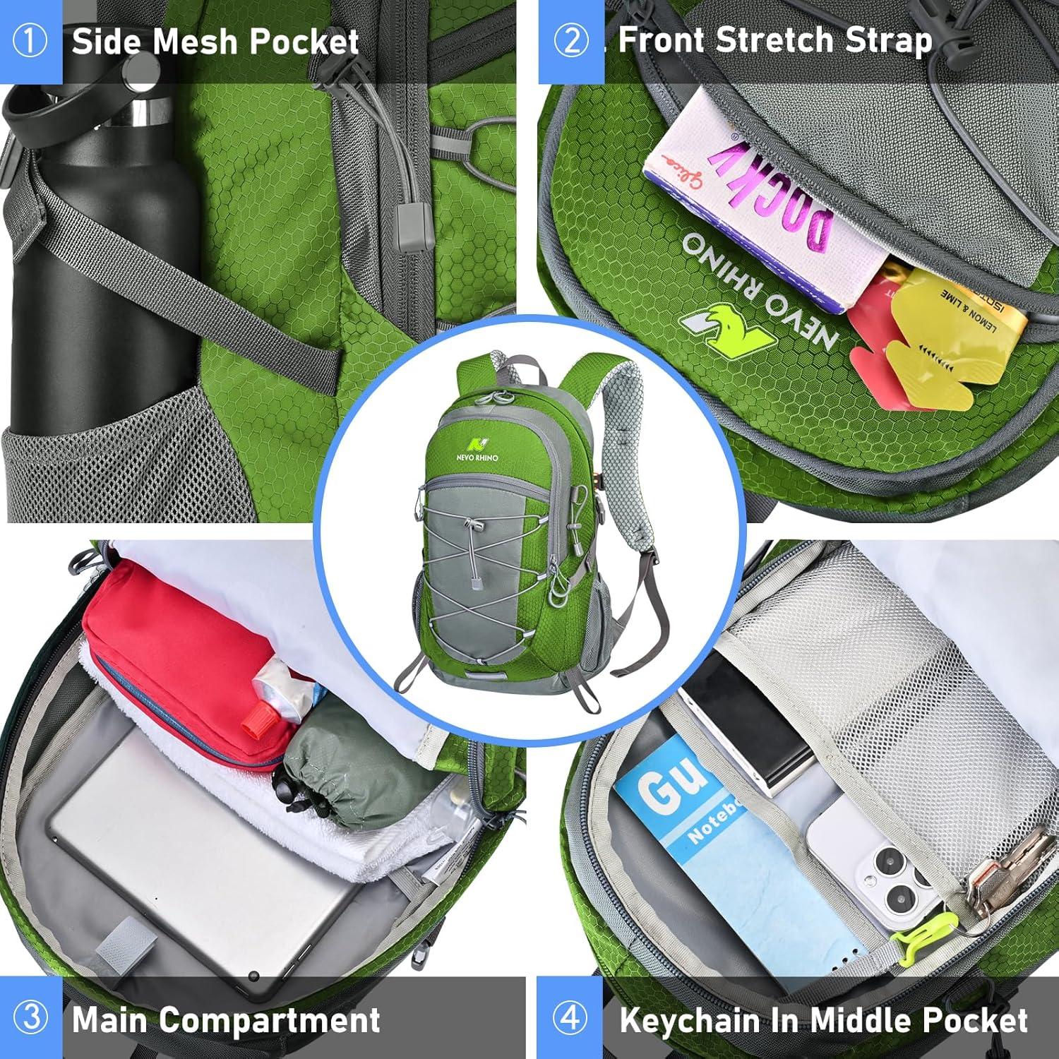 imageN NEVO RHINO Hiking Backpack 20L Water Resistant Outdoor Day PackLightweight Travel Small Backpack for Men WomenArmygreen