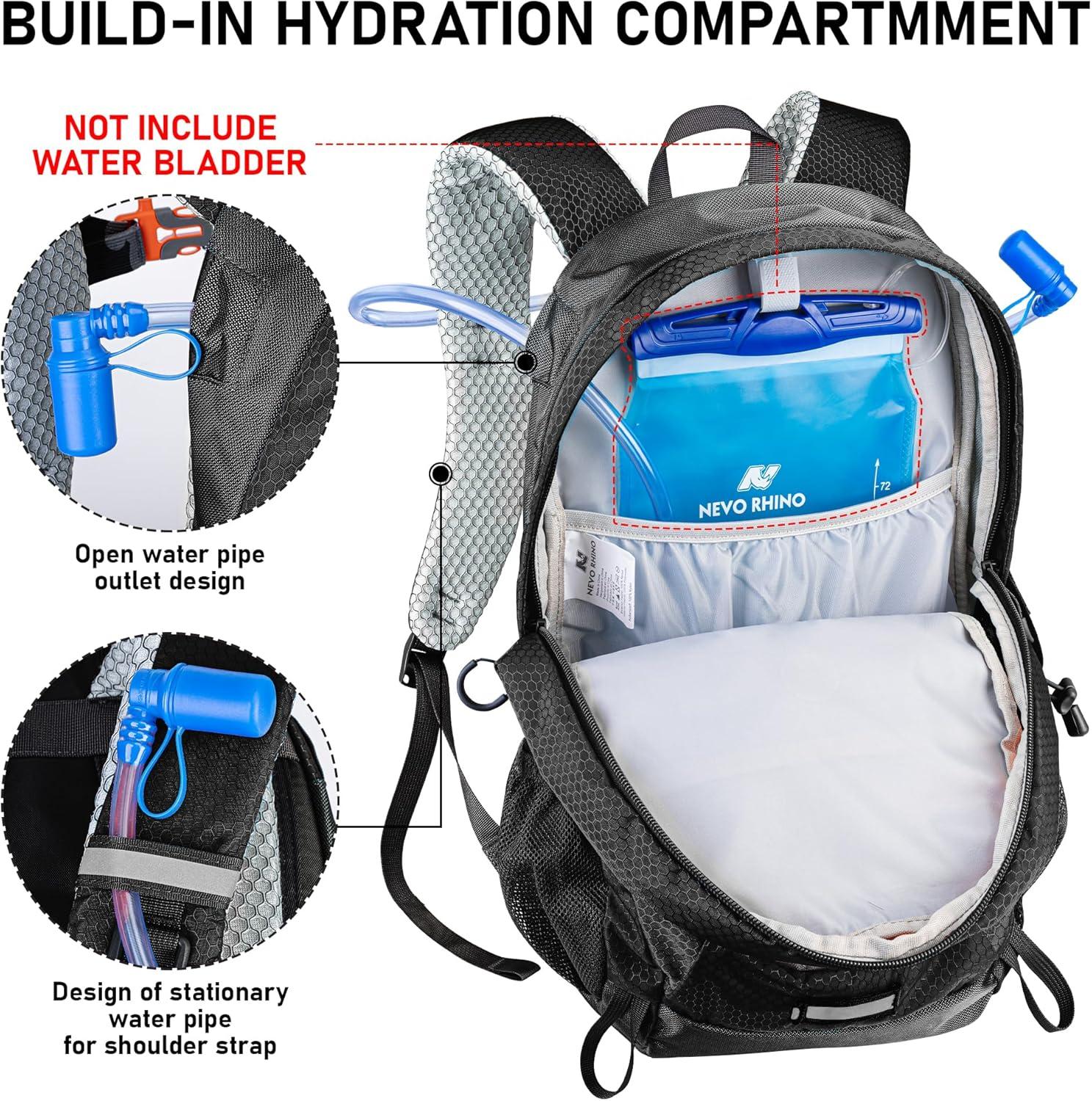imageN NEVO RHINO Hiking Backpack 20L Water Resistant Outdoor Day PackLightweight Travel Small Backpack for Men WomenBlack