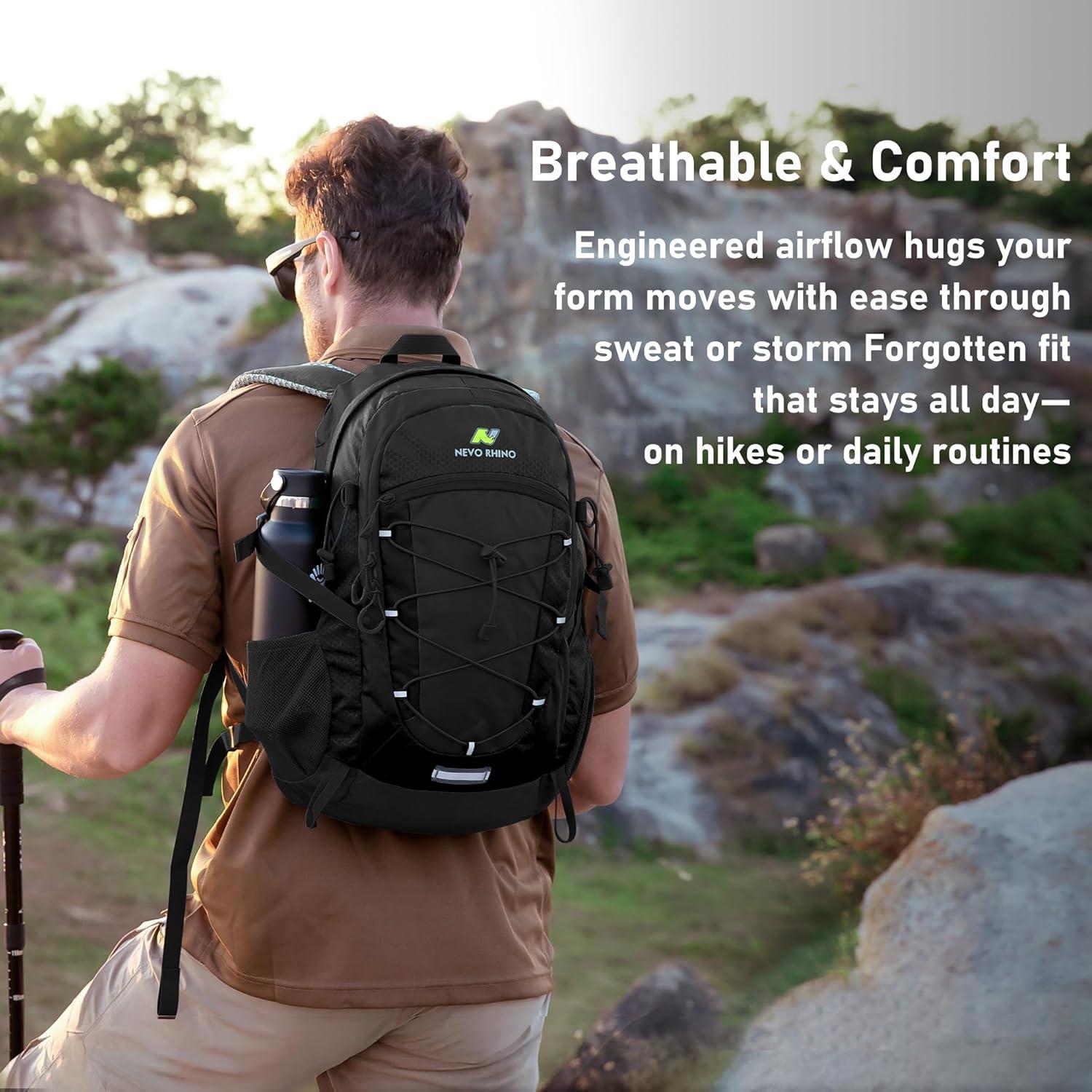 imageN NEVO RHINO Hiking Backpack 20L Water Resistant Outdoor Day PackLightweight Travel Small Backpack for Men WomenBlack