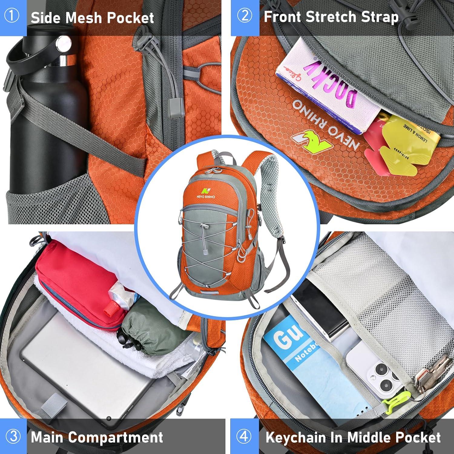 imageN NEVO RHINO Hiking Backpack 20L Water Resistant Outdoor Day PackLightweight Travel Small Backpack for Men WomenOrange