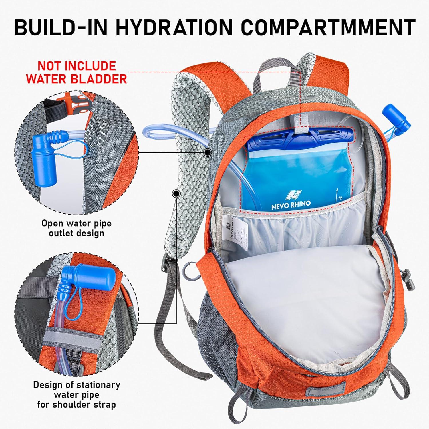 imageN NEVO RHINO Hiking Backpack 20L Water Resistant Outdoor Day PackLightweight Travel Small Backpack for Men WomenOrange
