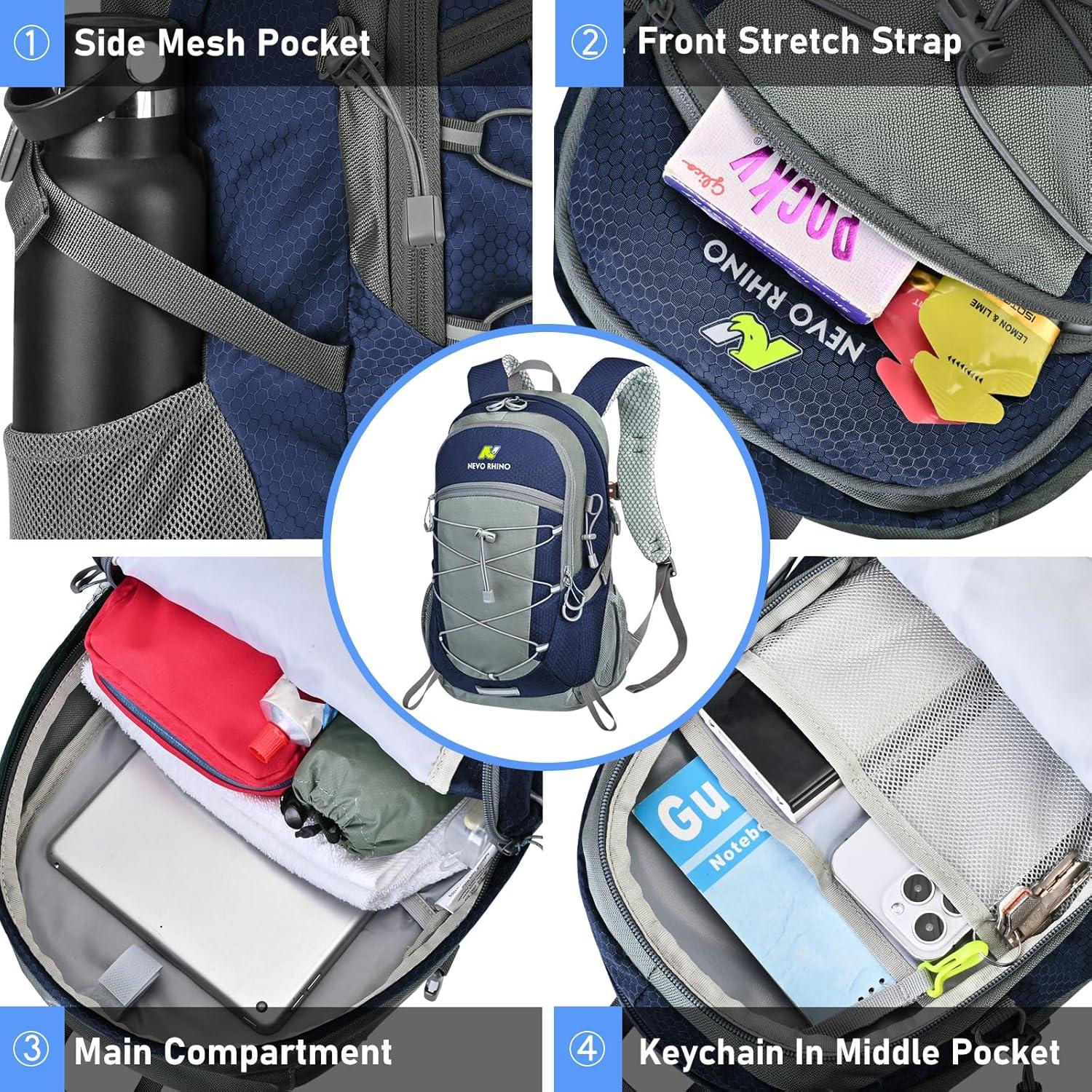 imageN NEVO RHINO Hiking Backpack 20L Water Resistant Outdoor Day PackLightweight Travel Small Backpack for Men WomenRoyalblue
