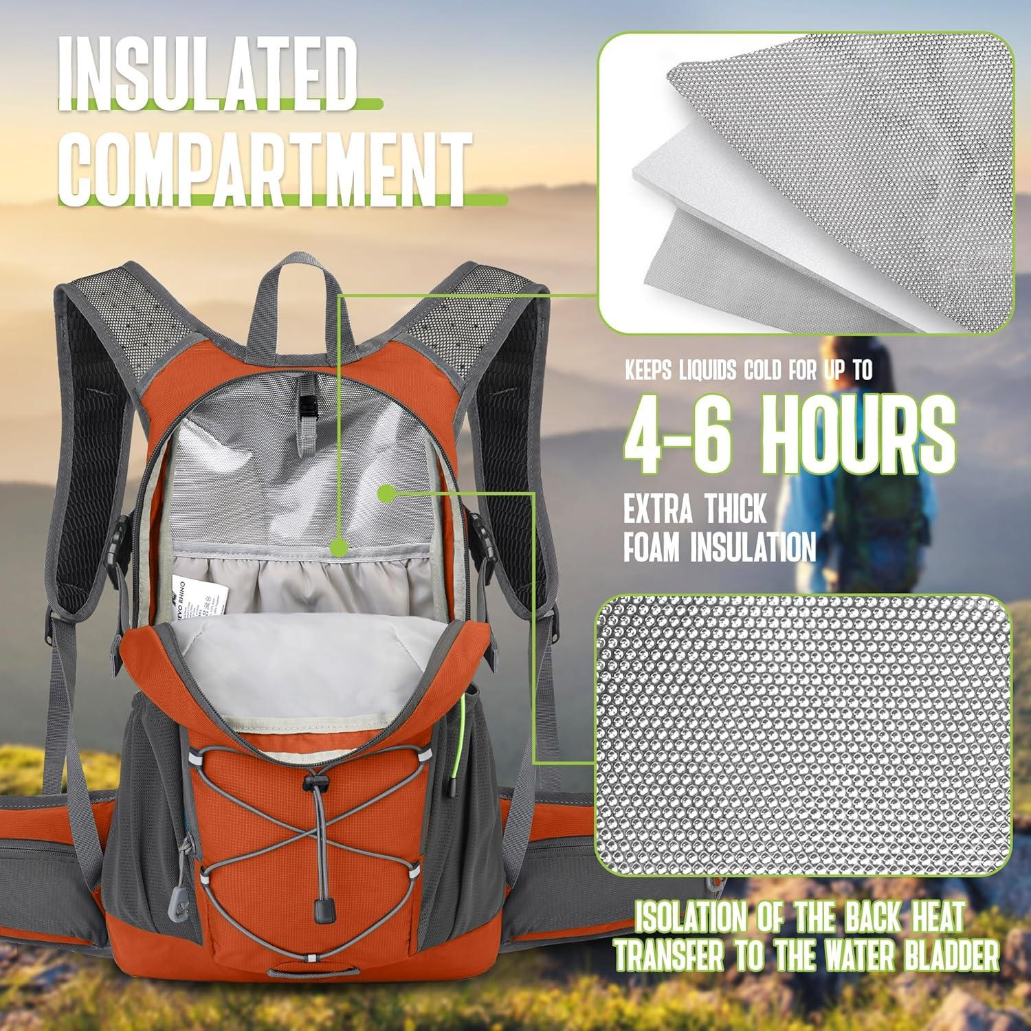 imageN NEVO RHINO Hydration Backpack 18L Multipurpose Hiking Backpack with 3L Water Bladder Water Backpack Insulated Hydration Pack Ideal for Hiking and CyclingOrange