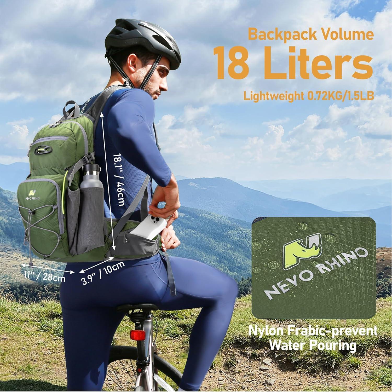 imageN NEVO RHINO Hydration Backpack 18L Multipurpose Hiking Backpack with 3L Water Bladder Water Backpack Insulated Hydration Pack Ideal for Hiking and CyclingArmy Green