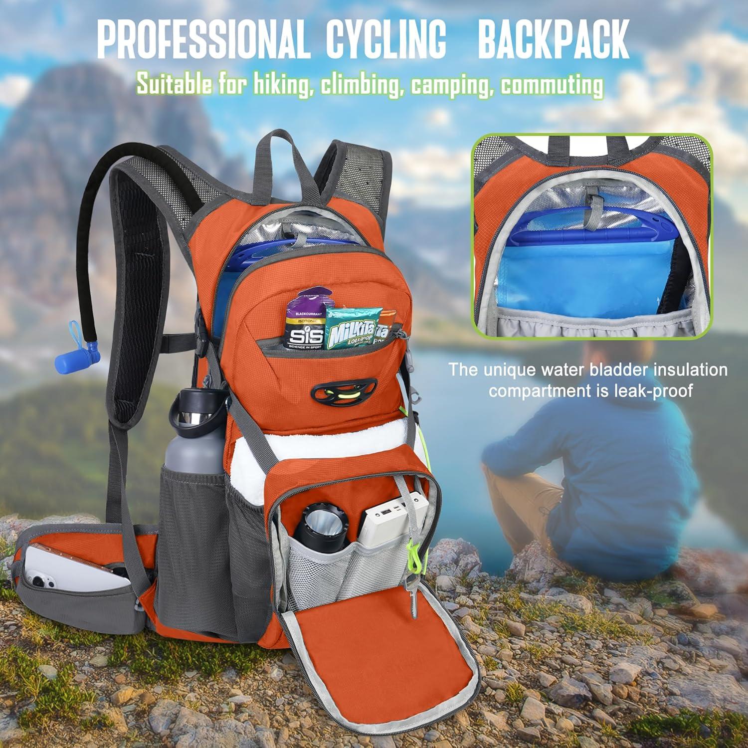 imageN NEVO RHINO Hydration Backpack 18L Multipurpose Hiking Backpack with 3L Water Bladder Water Backpack Insulated Hydration Pack Ideal for Hiking and CyclingOrange