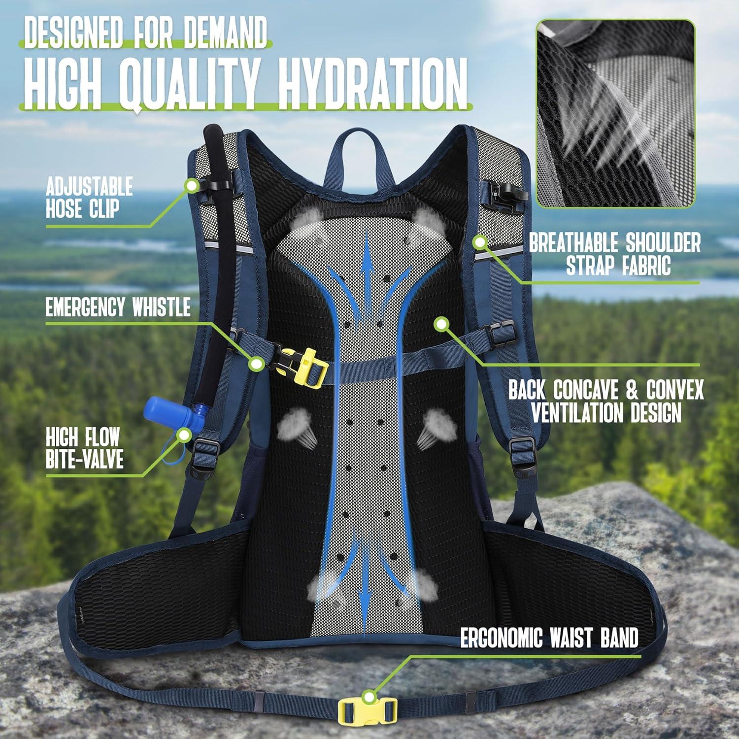 imageN NEVO RHINO Hydration Backpack 18L Multipurpose Hiking Backpack with 3L Water Bladder Water Backpack Insulated Hydration Pack Ideal for Hiking and CyclingBlue
