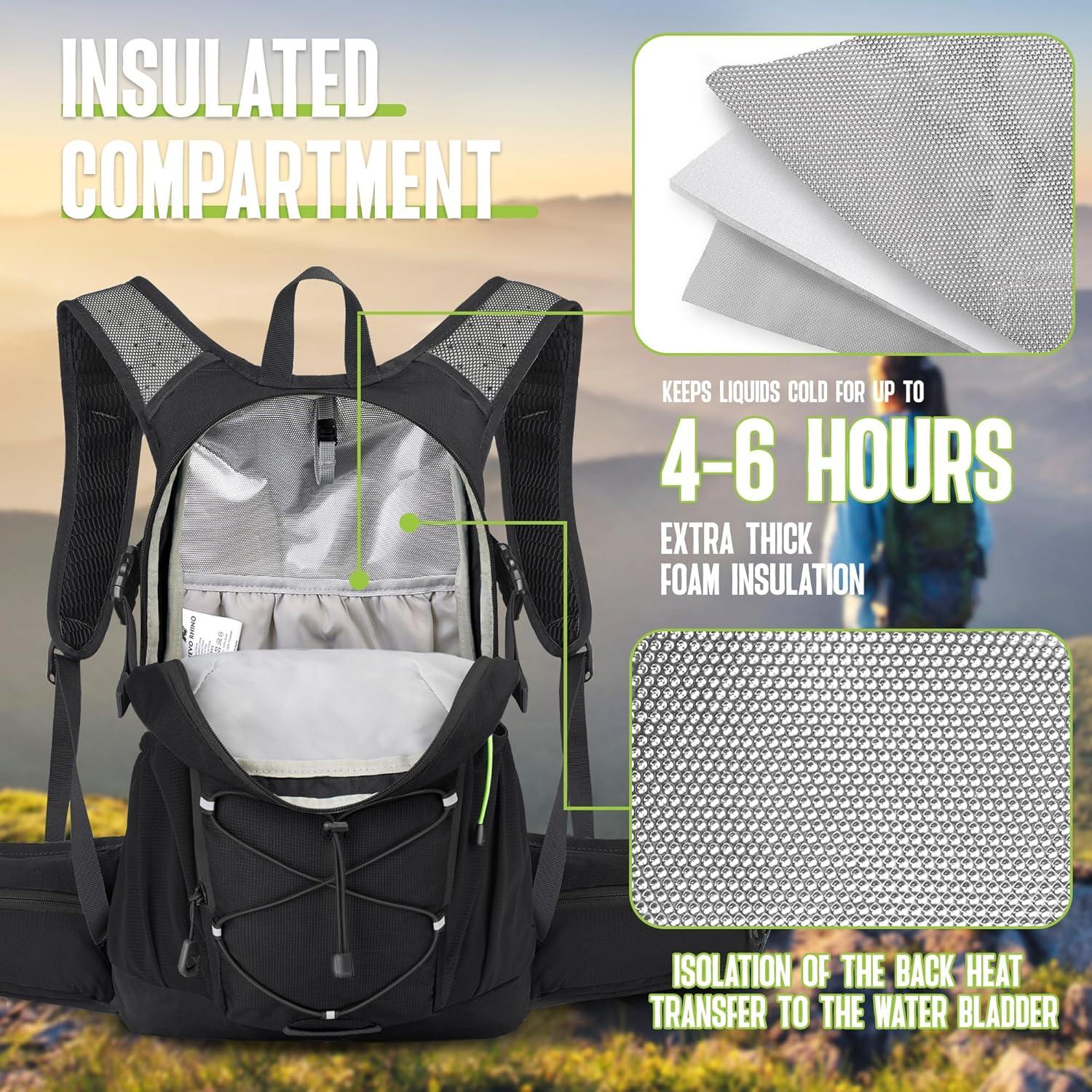 imageN NEVO RHINO Hydration Backpack 18L Multipurpose Hiking Backpack with 3L Water Bladder Water Backpack Insulated Hydration Pack Ideal for Hiking and CyclingBlack