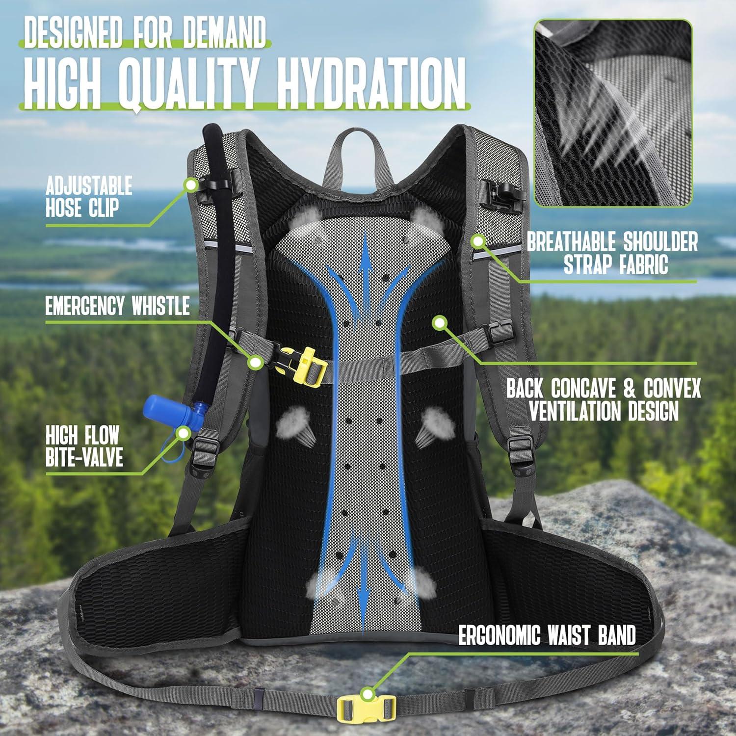 imageN NEVO RHINO Hydration Backpack 18L Multipurpose Hiking Backpack with 3L Water Bladder Water Backpack Insulated Hydration Pack Ideal for Hiking and CyclingGrey