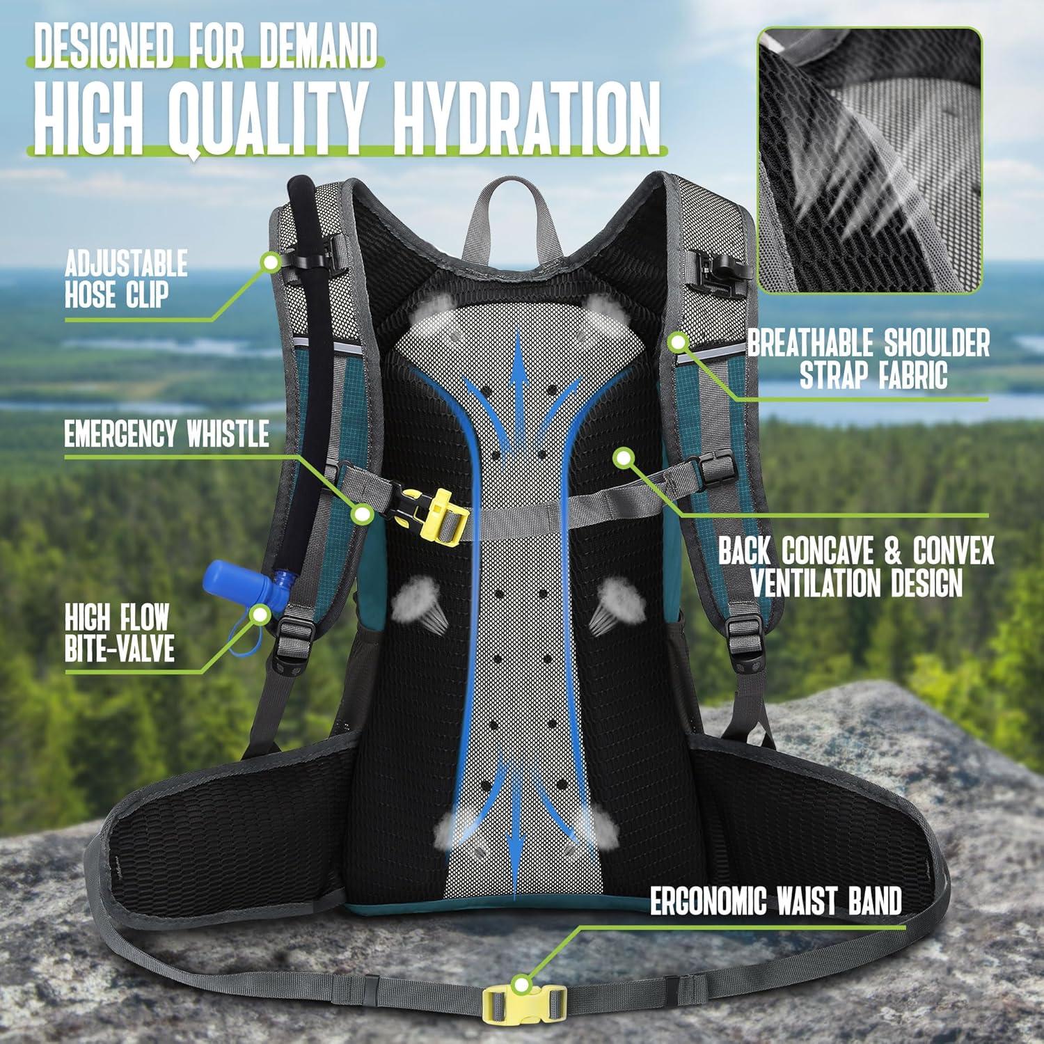 imageN NEVO RHINO Hydration Backpack 18L Multipurpose Hiking Backpack with 3L Water Bladder Water Backpack Insulated Hydration Pack Ideal for Hiking and CyclingLake Blue