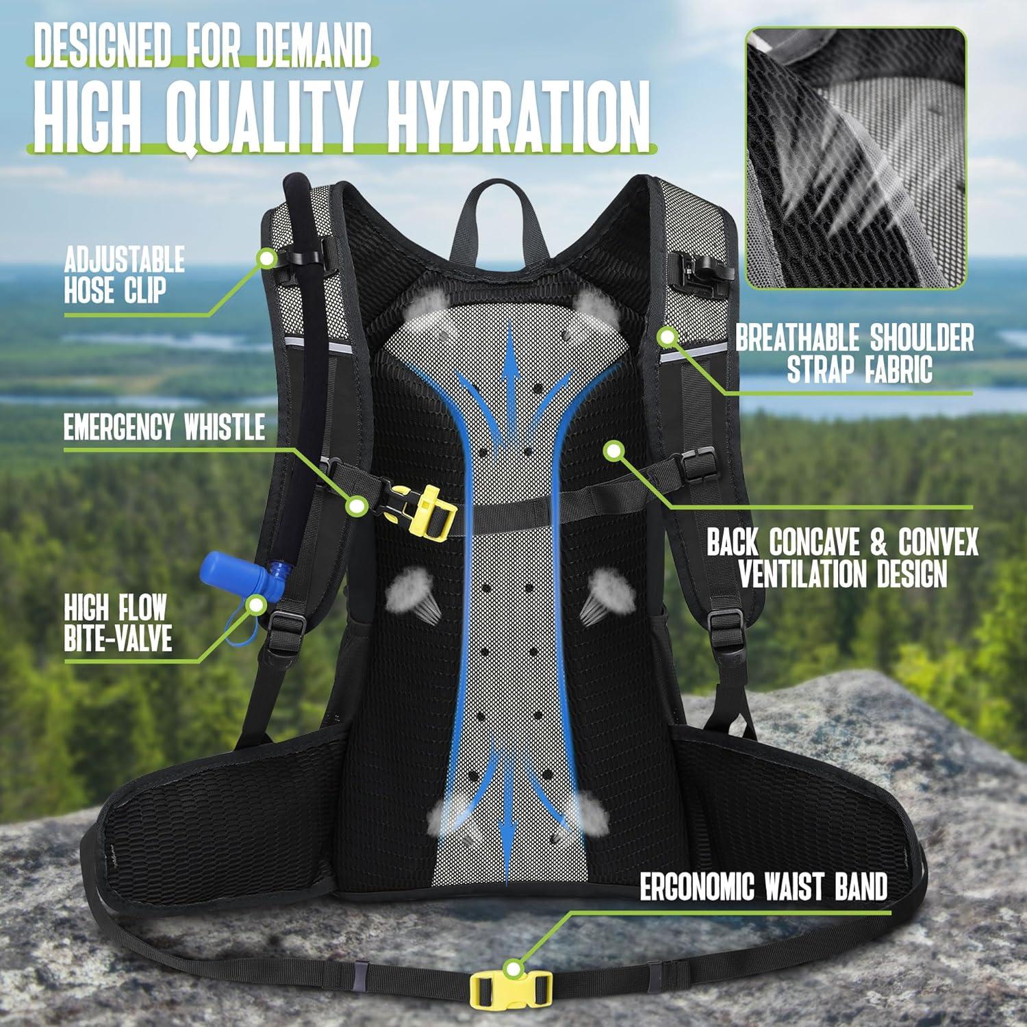 imageN NEVO RHINO Hydration Backpack 18L Multipurpose Hiking Backpack with 3L Water Bladder Water Backpack Insulated Hydration Pack Ideal for Hiking and CyclingBlack