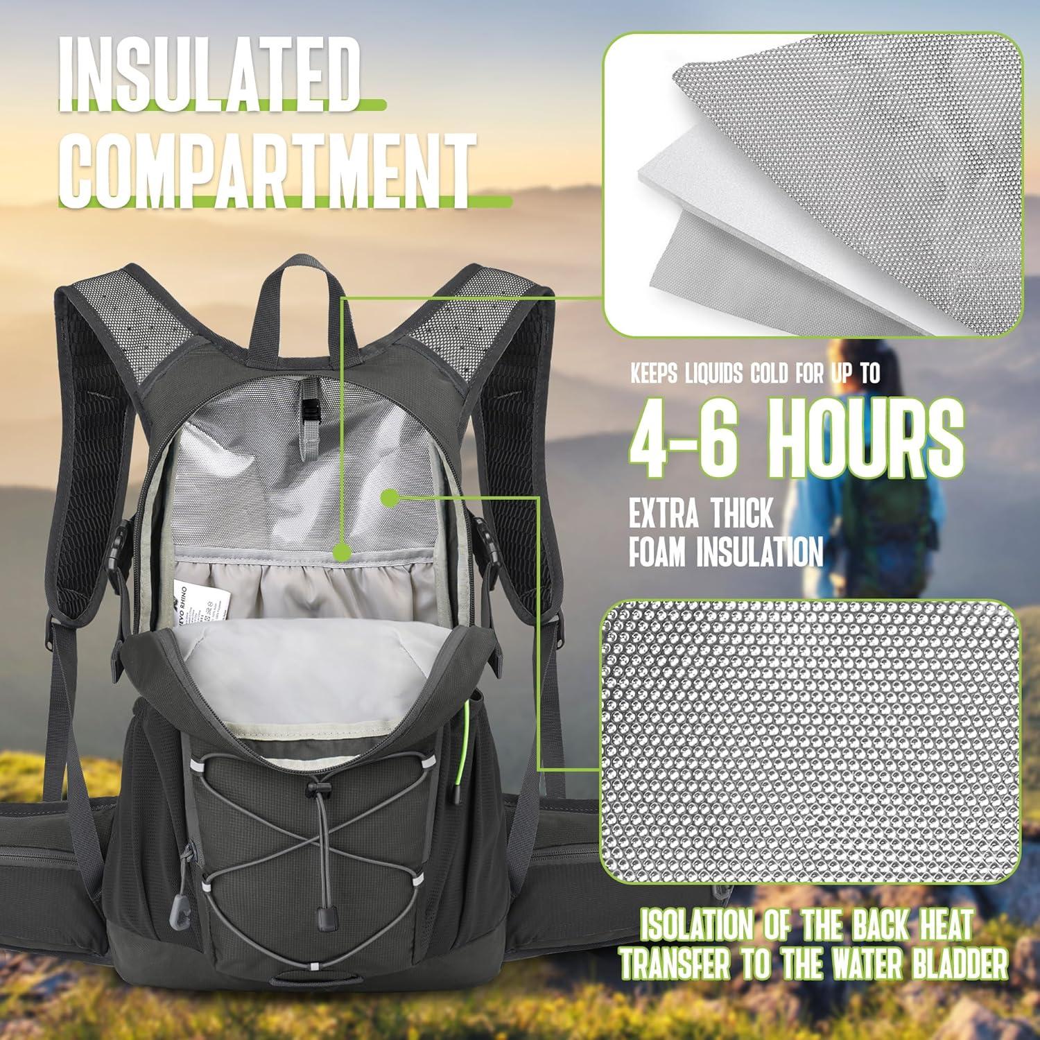 imageN NEVO RHINO Hydration Backpack 18L Multipurpose Hiking Backpack with 3L Water Bladder Water Backpack Insulated Hydration Pack Ideal for Hiking and CyclingGrey