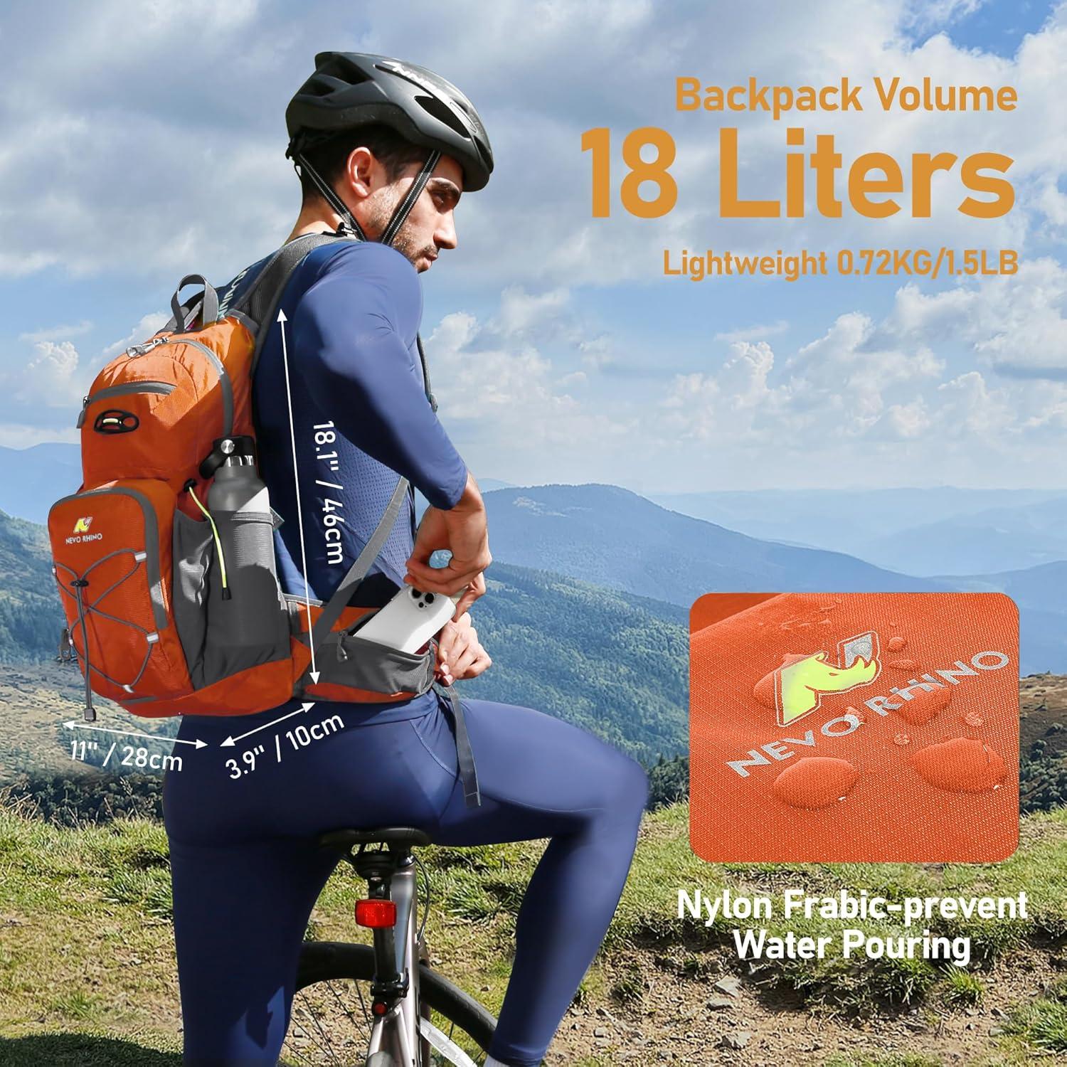 imageN NEVO RHINO Hydration Backpack 18L Multipurpose Hiking Backpack with 3L Water Bladder Water Backpack Insulated Hydration Pack Ideal for Hiking and CyclingOrange